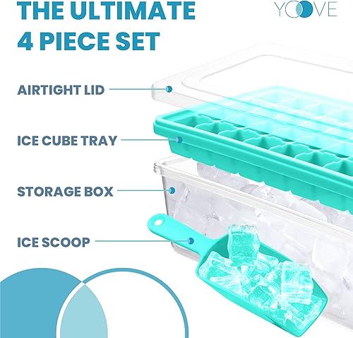 Miniatura 2 de Bandeja para cubitos de hielo con tapa y contenedor, bandeja de silicona sin BPA para cubitos de hielo con tapa, recipiente y cuchara, bandeja de