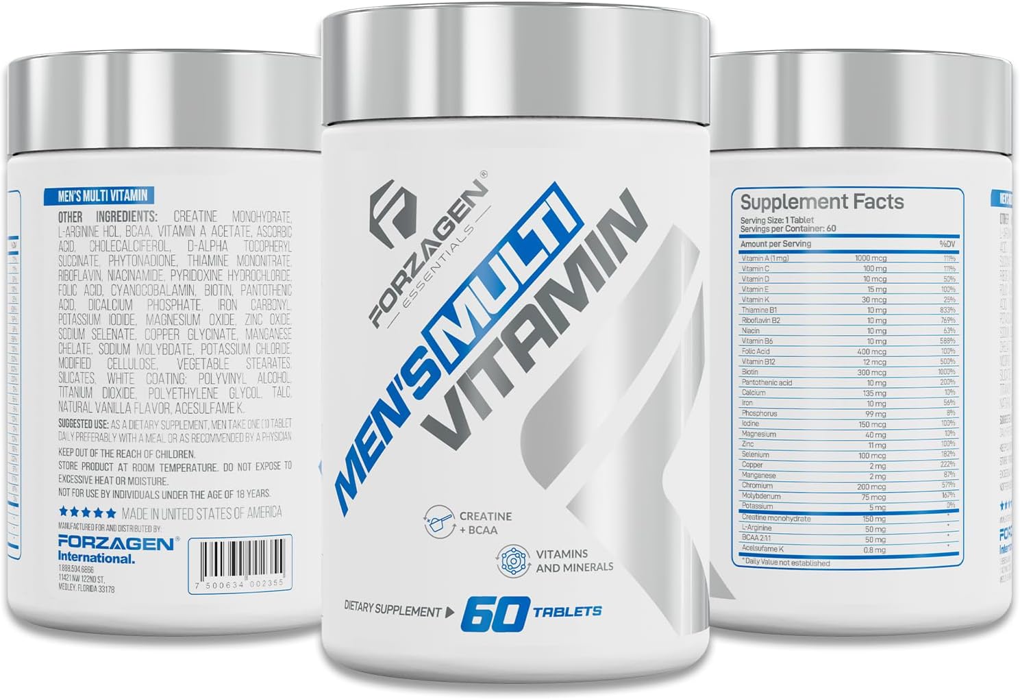 Forzagen Essentials Men's Multivitamin with Creatine and BCAA, Complete Vitamin and Mineral Complex, 60 Tablets - Image 4
