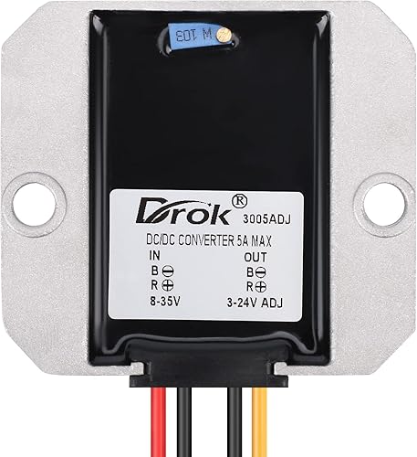 Miniatura 2 de DROK Regulador de voltaje ajustable, IP68 impermeable DC a DC Buck Convertidor 8-35V a 3-24V 5A, caja protectora de aluminio convertidor reductor 5V