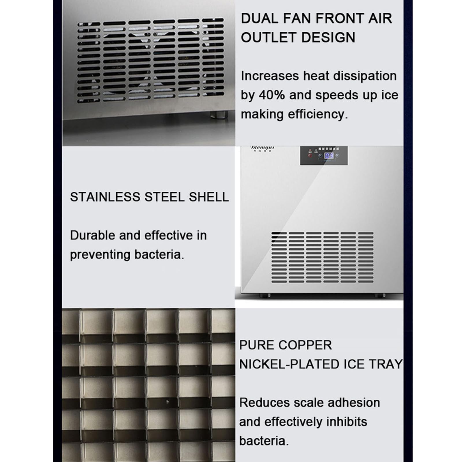 Máquina para Fabricar Hielo 100kg/24 H Almacenamiento 15Kg,45 Cubitos por Ciclo Acero Inoxidable,Independiente Y Encimera con Pantalla LED Y Autolimpieza,para Bar,Restaurante