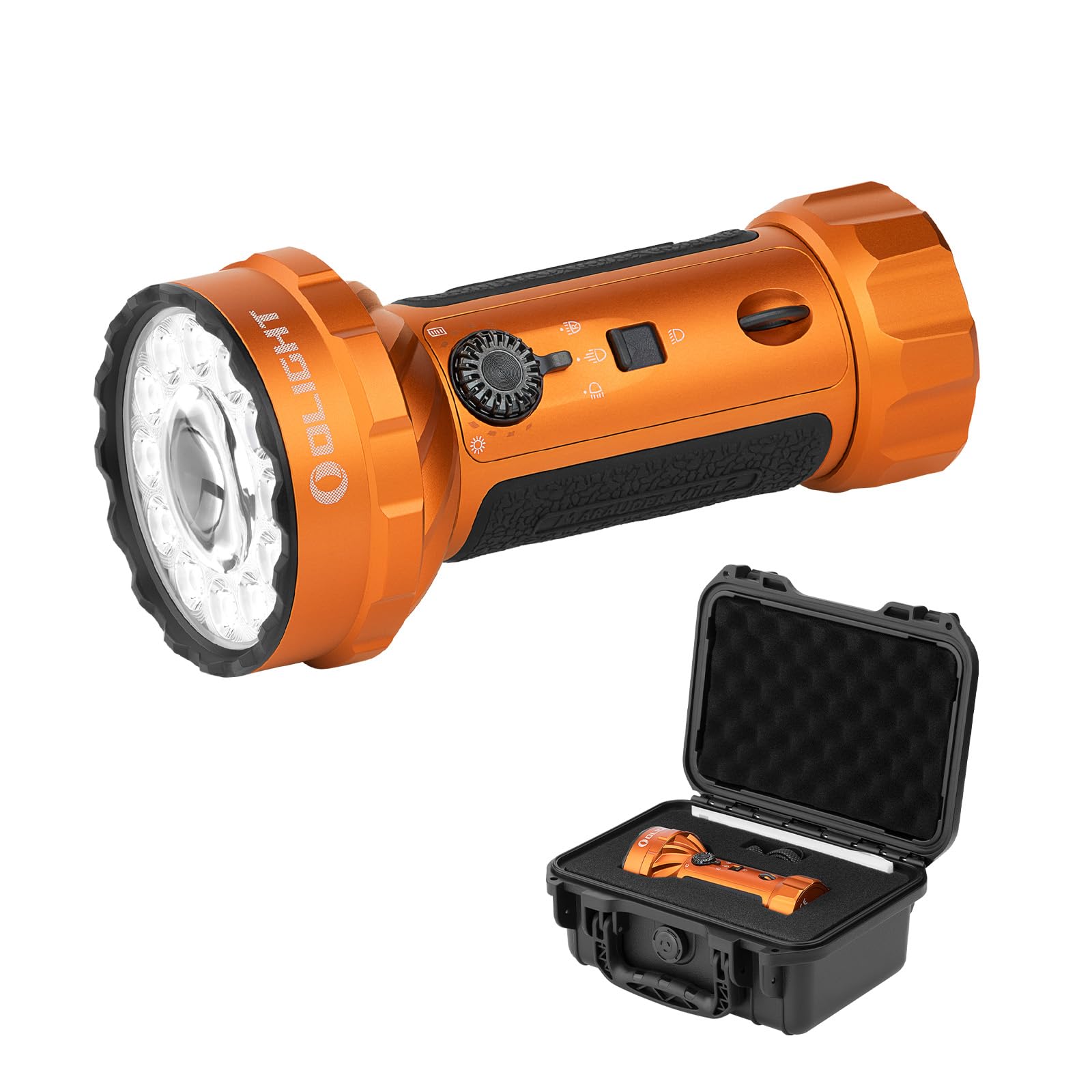 OLIGHT Marauder Mini 2 LED extrem helle Taschenlampe 10000 Lumen 750 Meter, USB-C aufladbare Taschenlampen mit 5Lichtmodi, IPX8 Handlampe mit Flut-und Fokussiertes Licht für Outdoor Campin(Orange) | USB-C aufladbare Taschenlampen mit 5Lichtmodi, IPX8 Hand