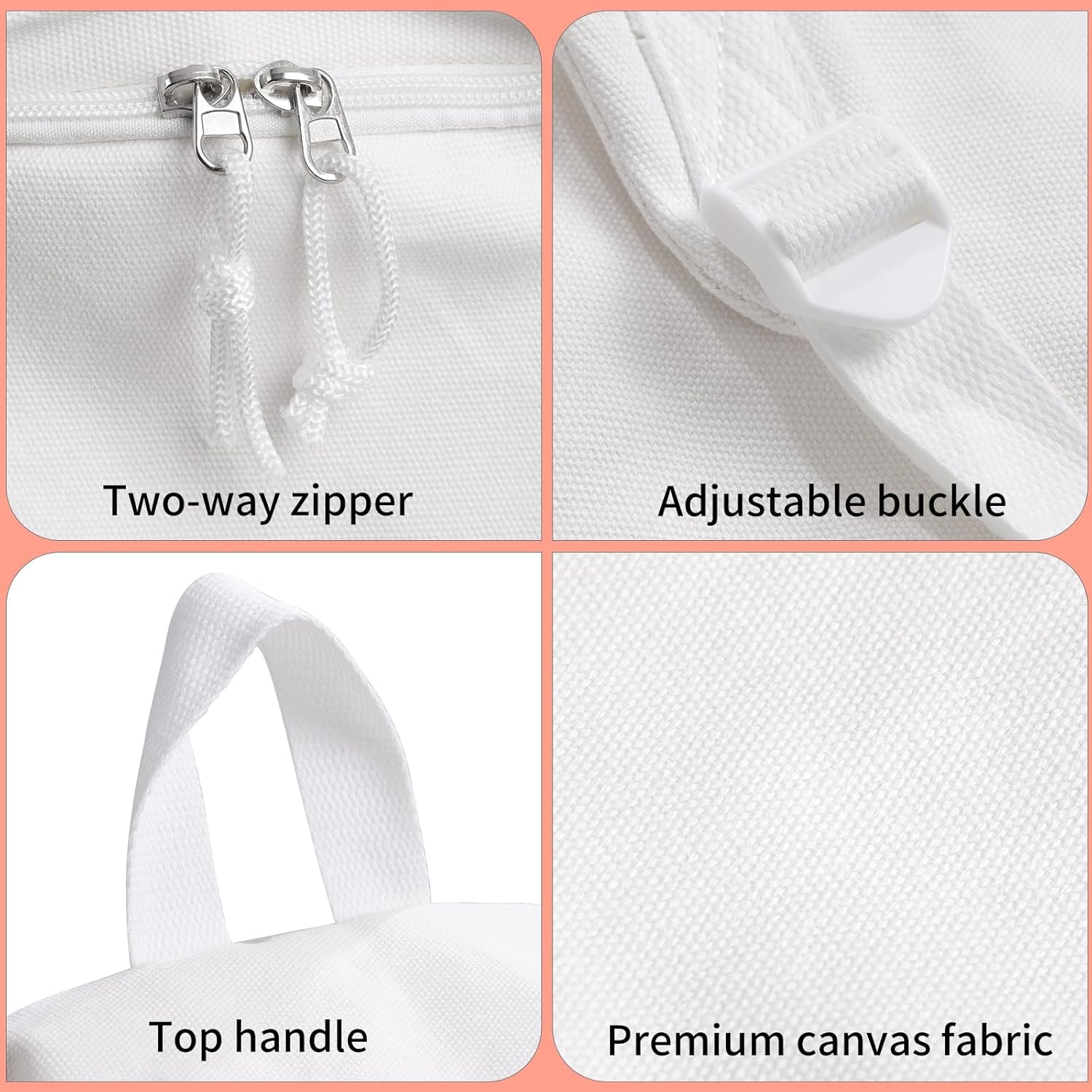 Zicac Diy Canvas Backpack Daypack Satchel Backpack (White, with Side Pocket)