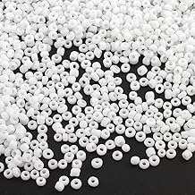 Lot de 6500 perles de rocaille en verre opaque, mat, 11/0, perles poney, opaque, rocailles de 2 mm, couleurs au choix (blanc)