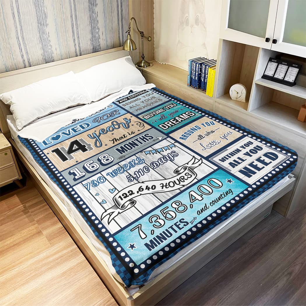 14 Year Old Boy Birthday Gift, Super Soft and Warm Happy Birthday Blanket, Digital Heartwarming Sentences Creative Design Ideal Gifts for 14th, 50