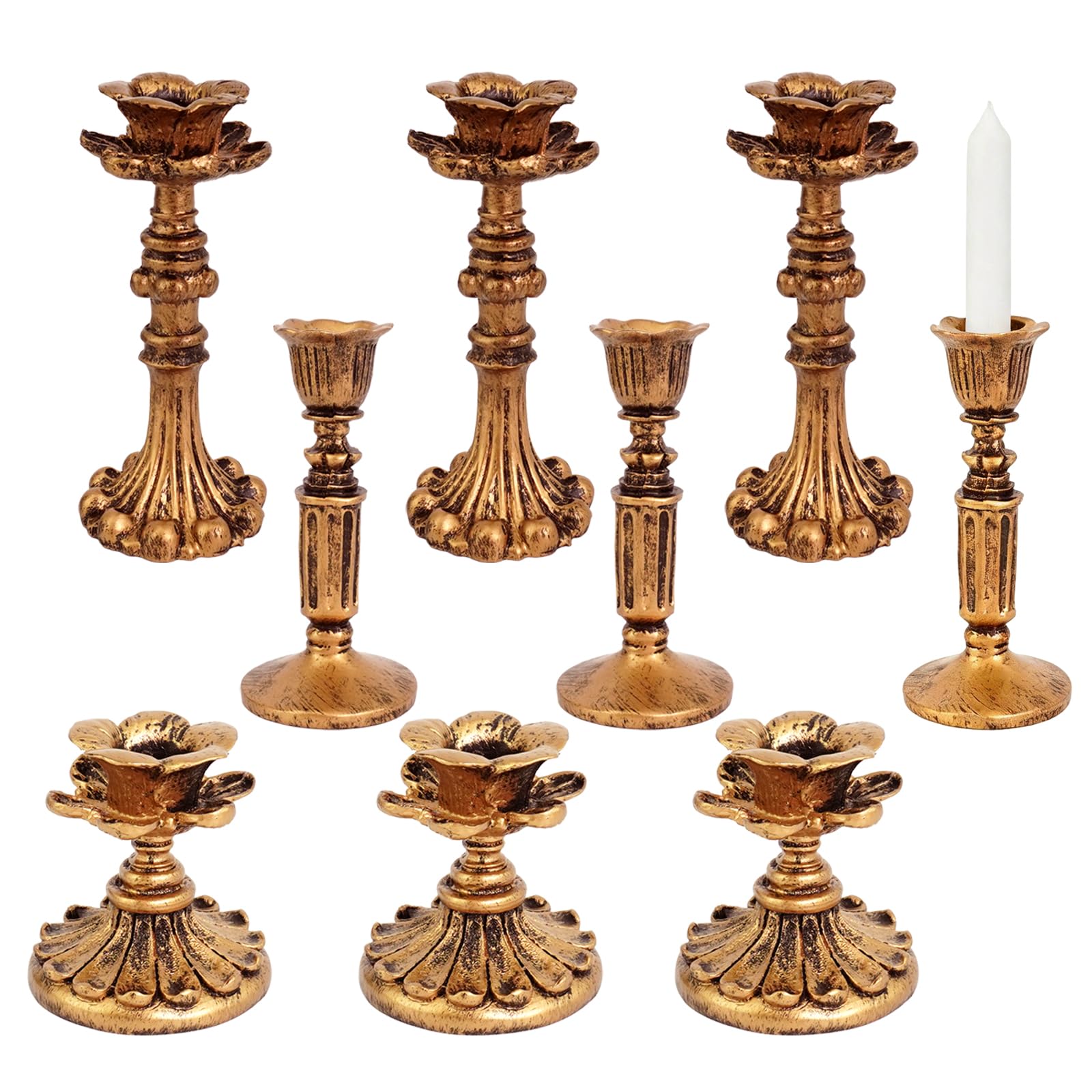 Bronze Floral Vintage Candlestick Holders - Set of 9