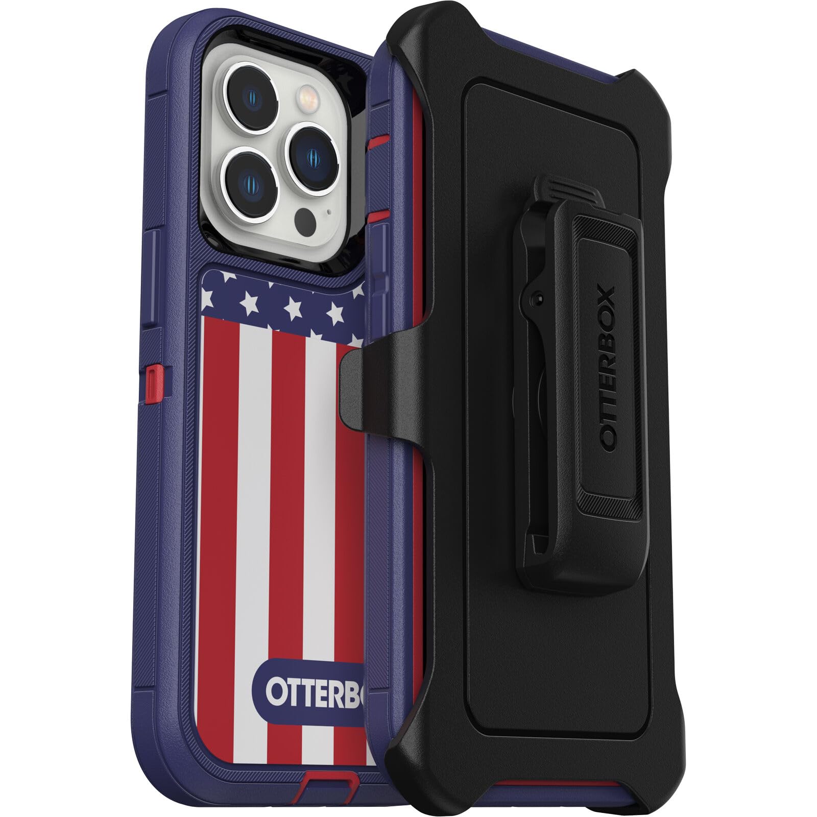 OtterBox Defender Series Screenless Edition Case for iPhone 13 Pro (Only) - Holster Clip Included - Non-Retail Packaging - American Flag