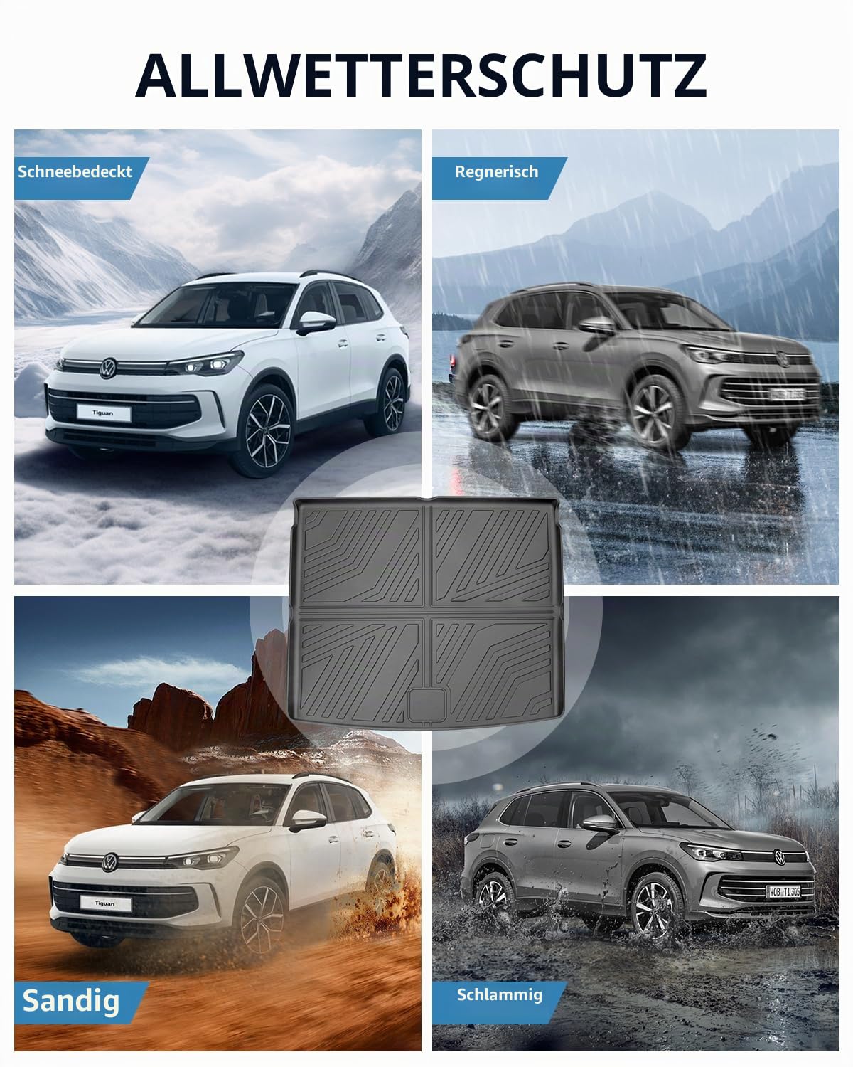 TPE Kofferraummatte für VW Tiguan 3 Mild Hybrid/PHEV 2024-2026 | Hinten Kofferraum Schutzmatte Original, Kofferraumschutz mit Hohem Rand, Nur für variablem Kofferraum (OBERE POSITION)