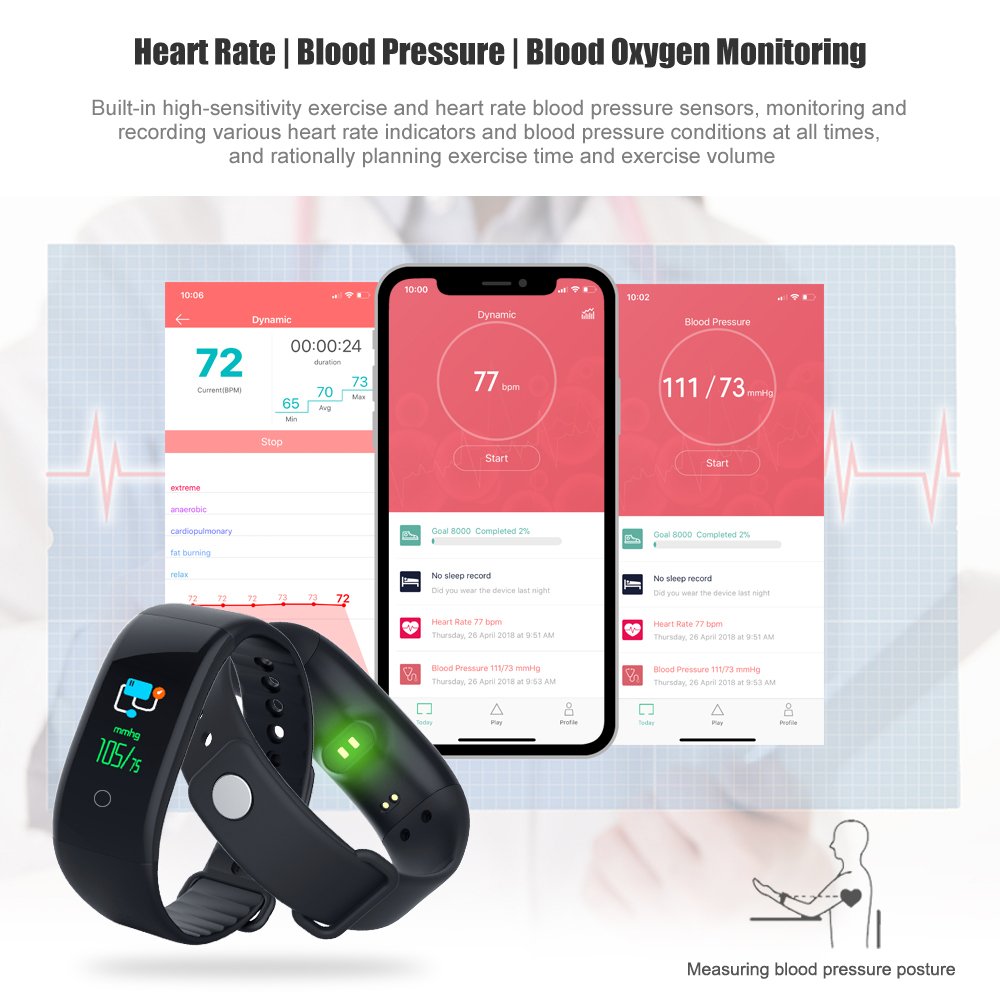 DuckDik Smart Band – Fitness Tracker Con GPS Connesso, Cardiofrequenzimetro, SpO₂, 127 Modalità Sport, 5 ATM, 2 Cinturini Nero+rosa