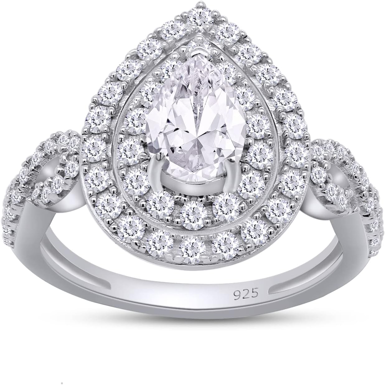 SAVEARTH DIAMONDS 1 1/4 Carat Round Lab Created Moissanite Diamond Pear-Shaped Double Halo Infinity Twist Engagement Wedding Ring for Women in 18k Gold Plated 925 Sterling Silver, 1.25 Cttw,