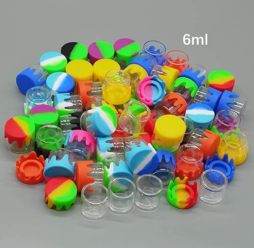 Miniatura 2 de 0.2 fl oz 0.5 fl oz Contenedor de cera de vidrio hermético concentrado tarro antiadherente con tapa de silicona y herramienta de tallado (23PCS)