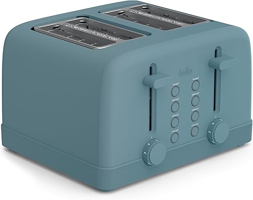 bella Tostadora de 4 rebanadas, control de sombra de 6 ajustes con botones de recalentamiento y cancelación, bandeja de migas extraíble, antiatascos