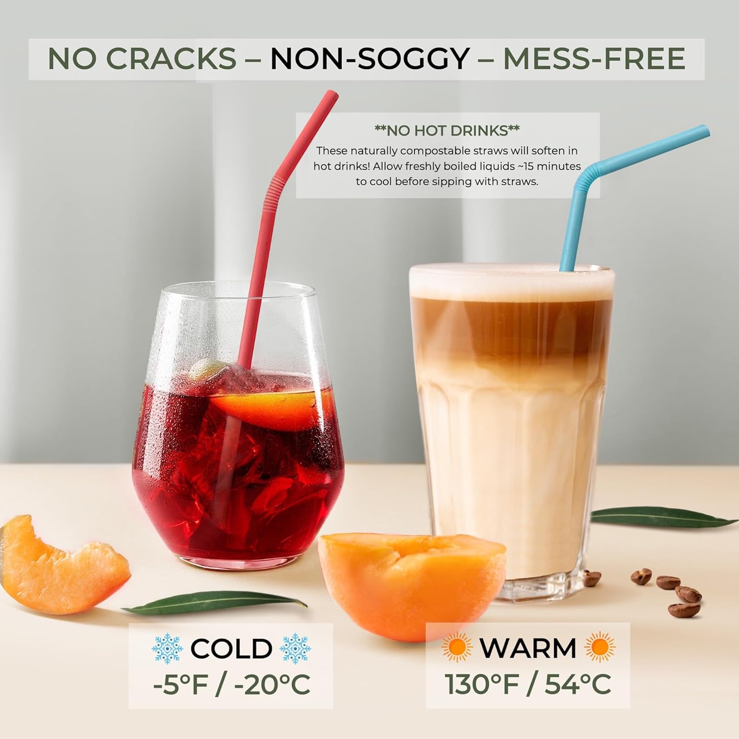 EcoPreps Colorful, Flexible Biodegradable Sugarcane Straws, 120 Count | 100% Compostable, Plastic-Free, Eco-Friendly Drinking Straws for Cold Drinks | 7.8" Bendable, Multi-Color Disposable Straw Set