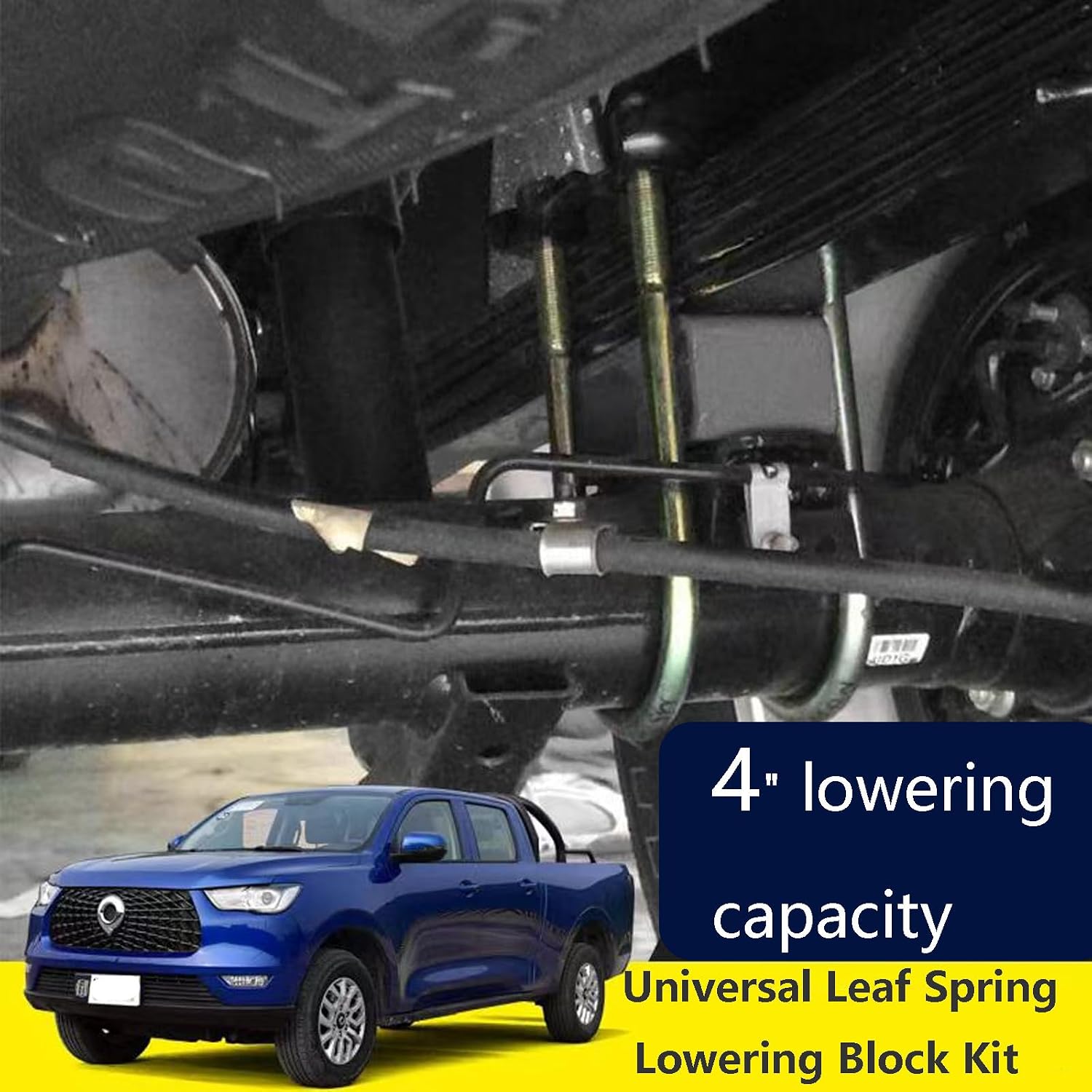 4" Universal Leaf Spring Lowering Block Kit, 4 Inch, 2-1/2" Wide, 5" Long, Zinc-Plated U-Bolts, Premium Steel Construction for Long-Lasting Finish