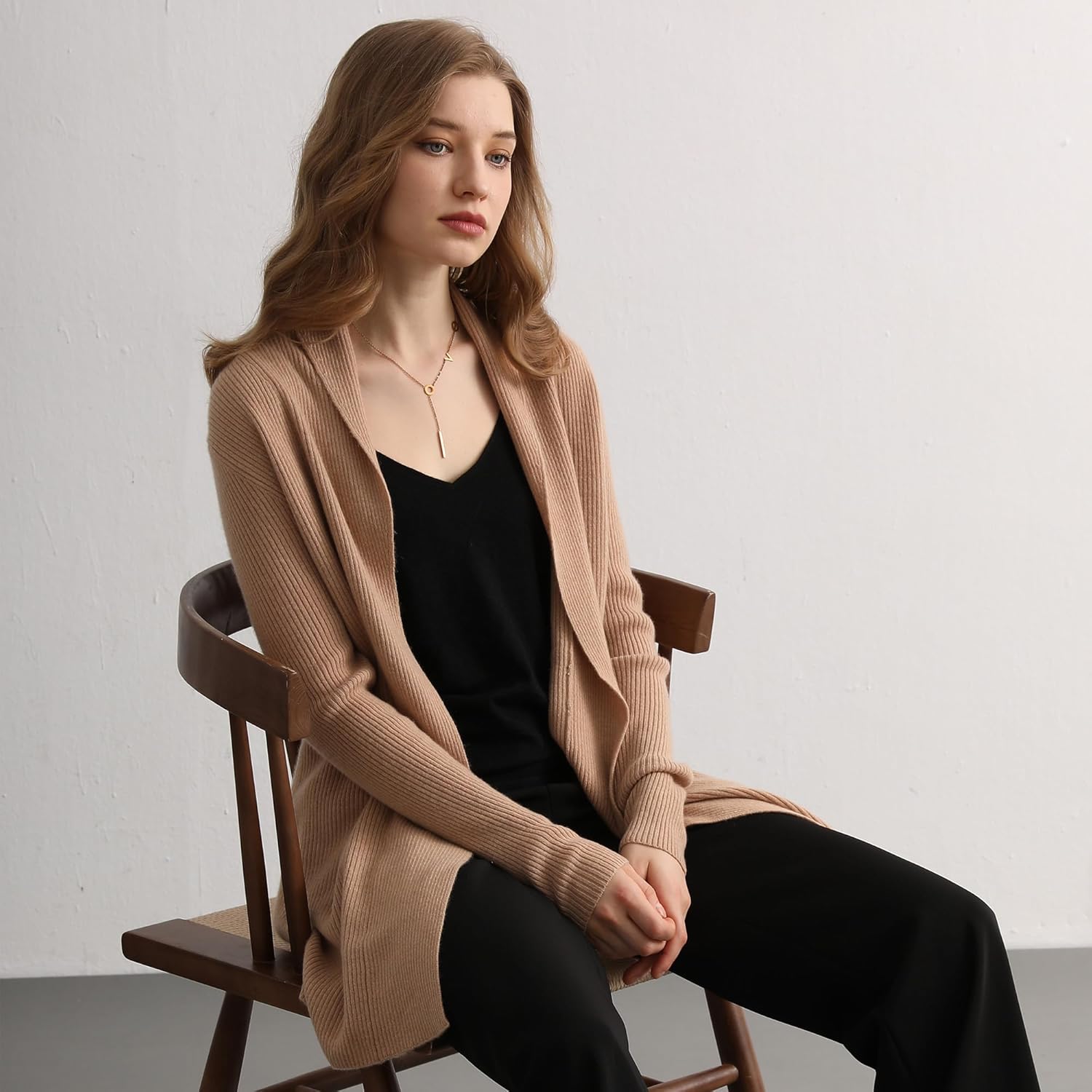 GreenMount Cashmere Women’s Front Fashion Cardigan for Annual Lightweight Mid-Length Cashmere Coat - Image 3