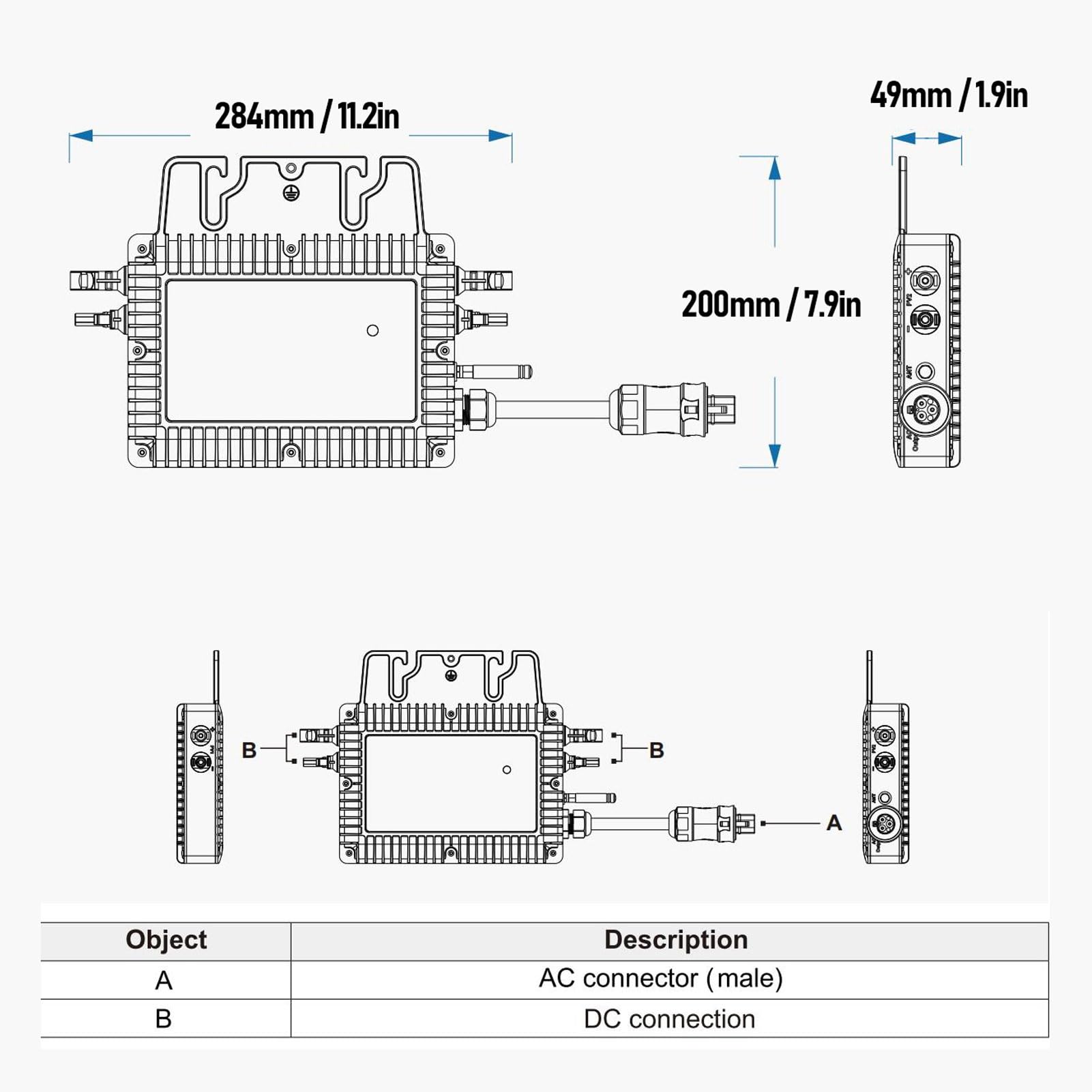 Jiawu Solar-Grid-Tie-Mikro-Wechselrichter, 700 W, Integrierter MPPT, Reiner Sinus, IP67, Wasserdicht, WiFi-Überwachung, Solar-Mikro-Wechselrichter, Gehäuse aus Aluminiumlegierung mit Ec
