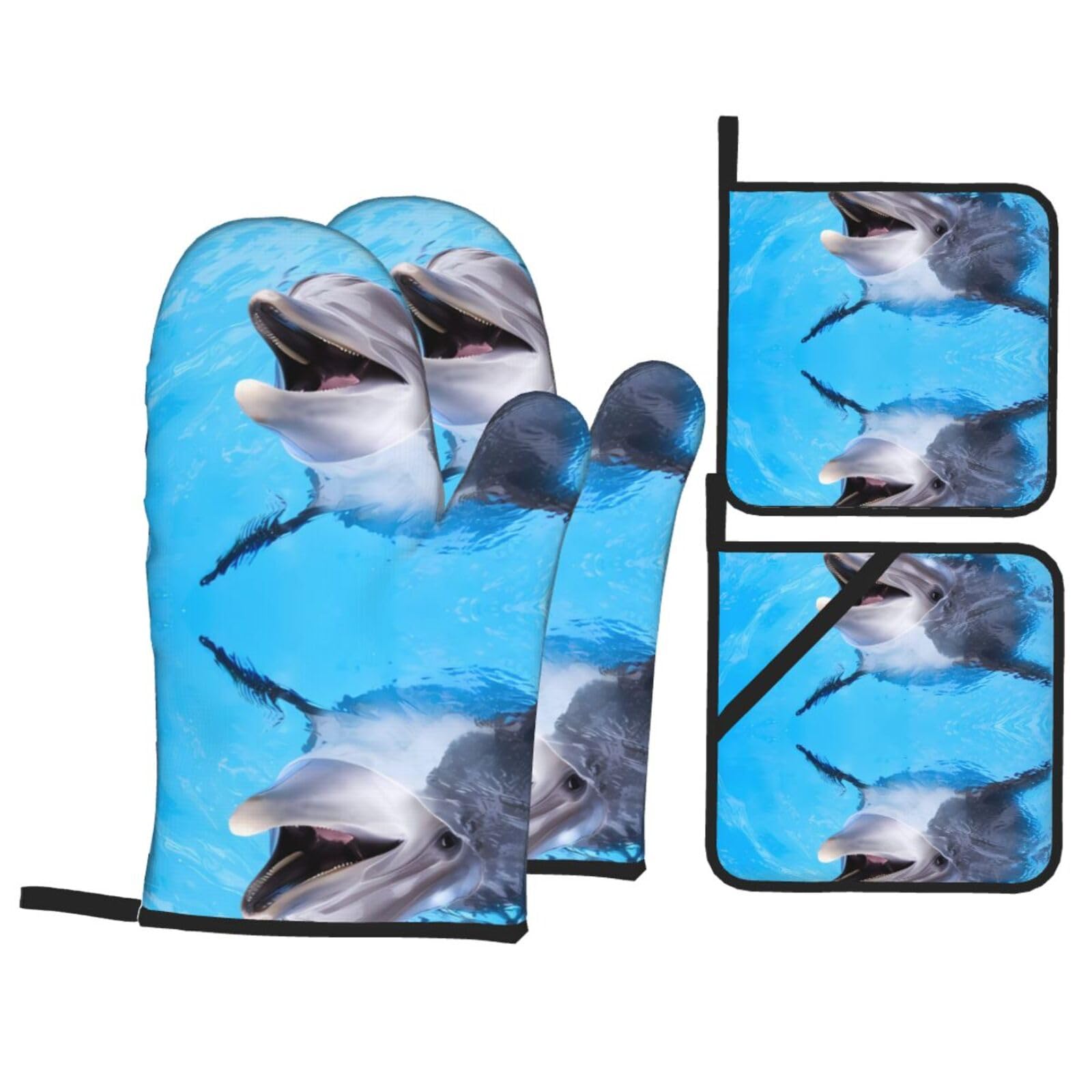 WHJSSF Dolphin Prints 4-Piece Waterproof Oven Throws & Heat Resistant Pot Covers – Durable Kitchen Layers for Grilling & Baking