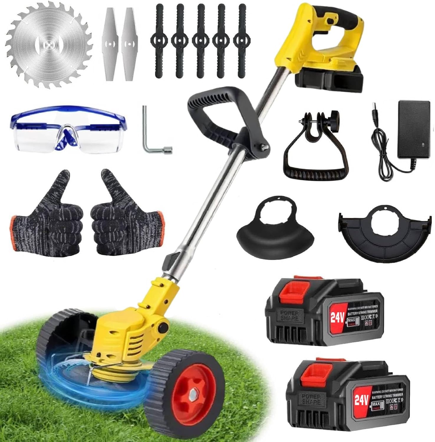 Amazon.com : 24V Electric Weed Wacker with Wheels, Cordless Grass ...