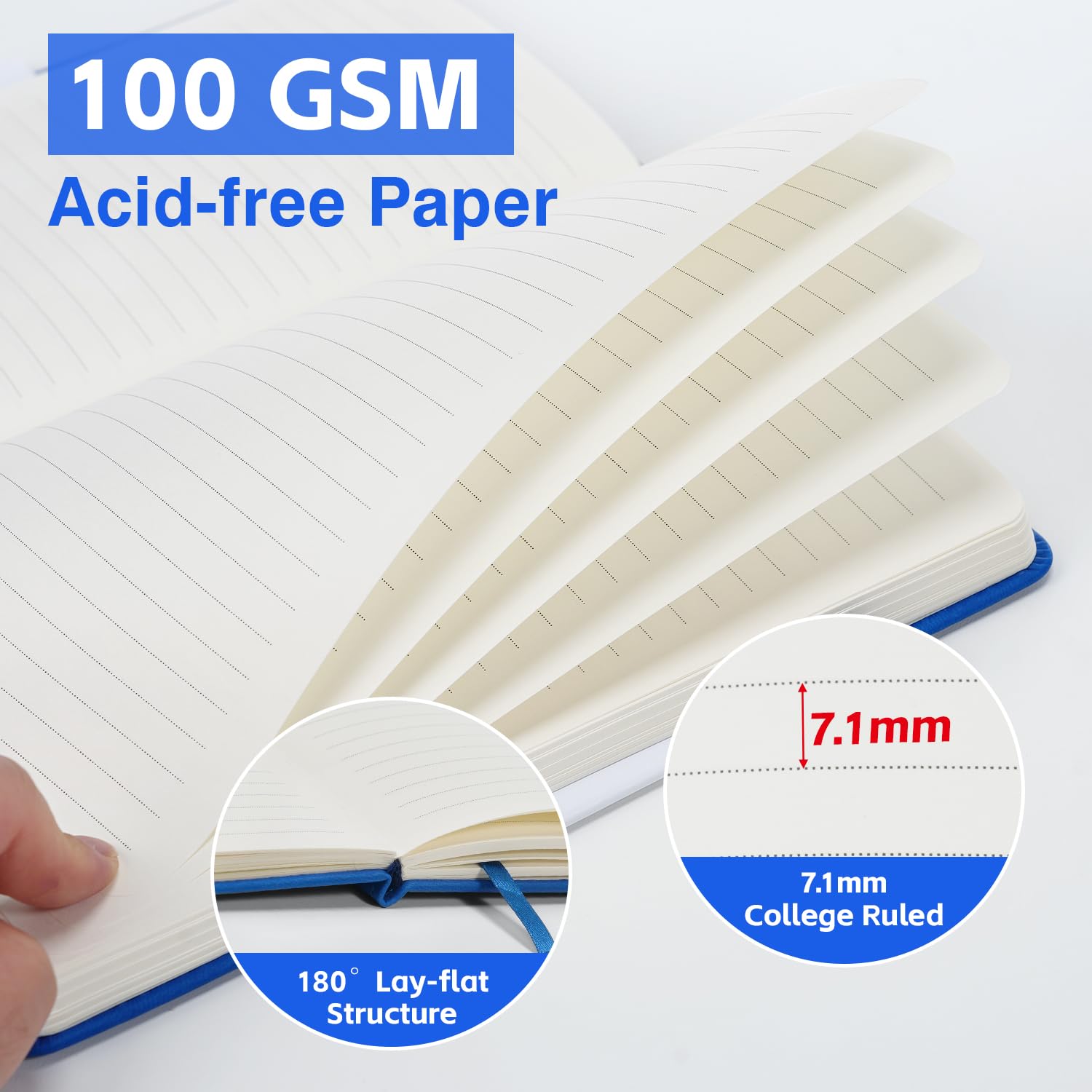 Dynta Confezione da 10 quaderni con copertina rigida, formato A5, a righe, 160 pagine/80 fogli, con passante per penna, per lavoro, scrittura, prendere appunti (blu)