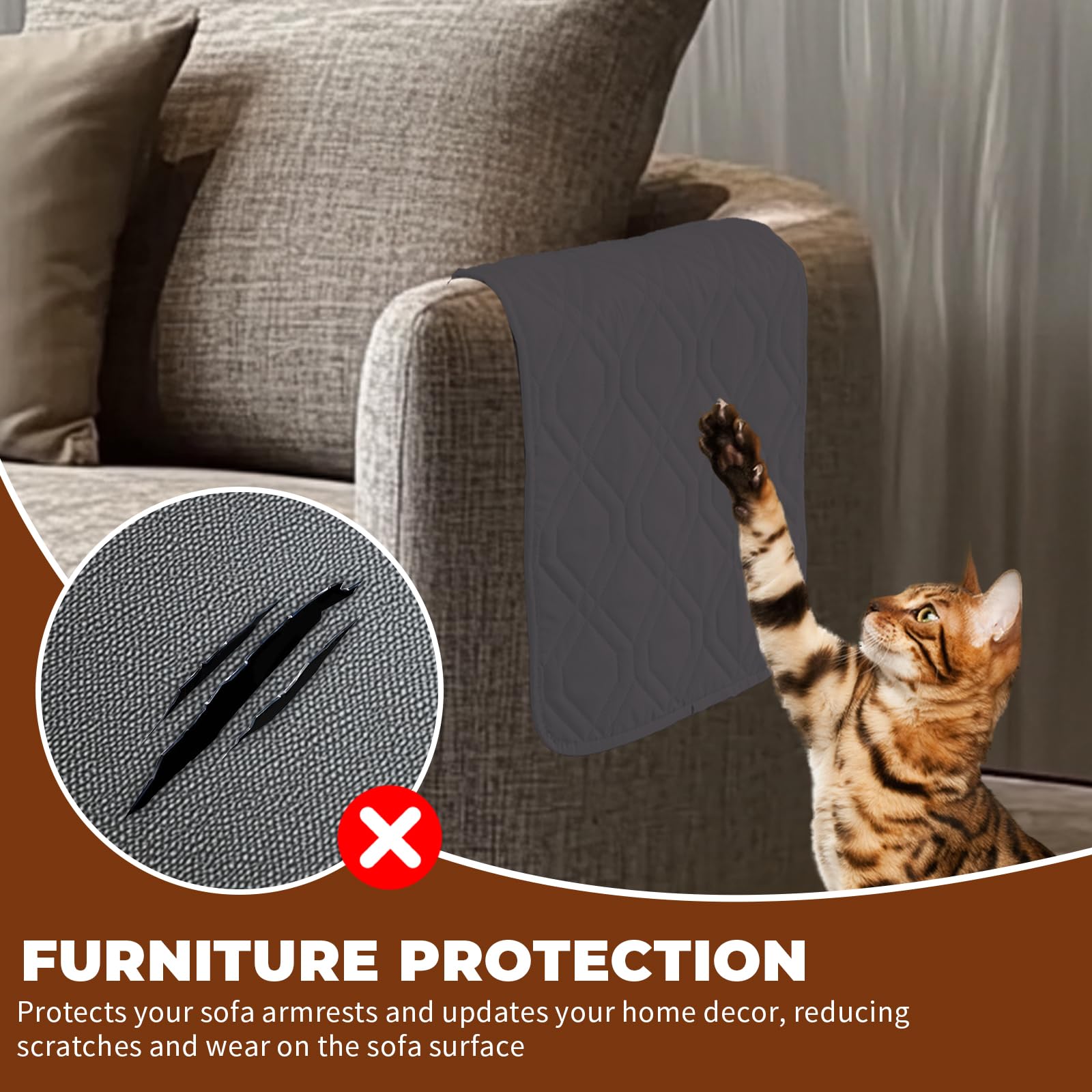 Lot De 3 Housses D'Appui-tête Pour Canapé - Protection Anti-rayures, Rafraîchissante, Lavable, Antidérapante (Gris) - 8