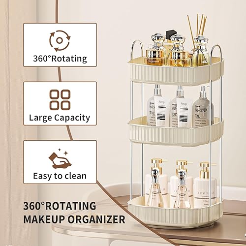 Miniatura 2 de Organizador de maquillaje giratorio de 360 para tocador, estante de exhibición de cuidado de la piel de gran capacidad, estante giratorio de