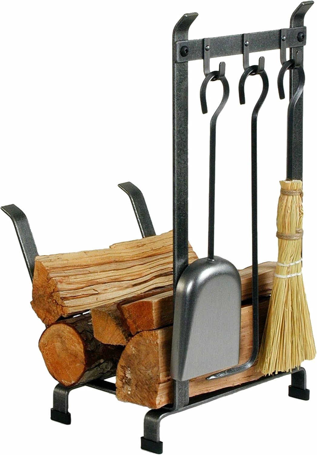 Enclume Country Home Log Rack with Fireplace Tools, Hammered Steel