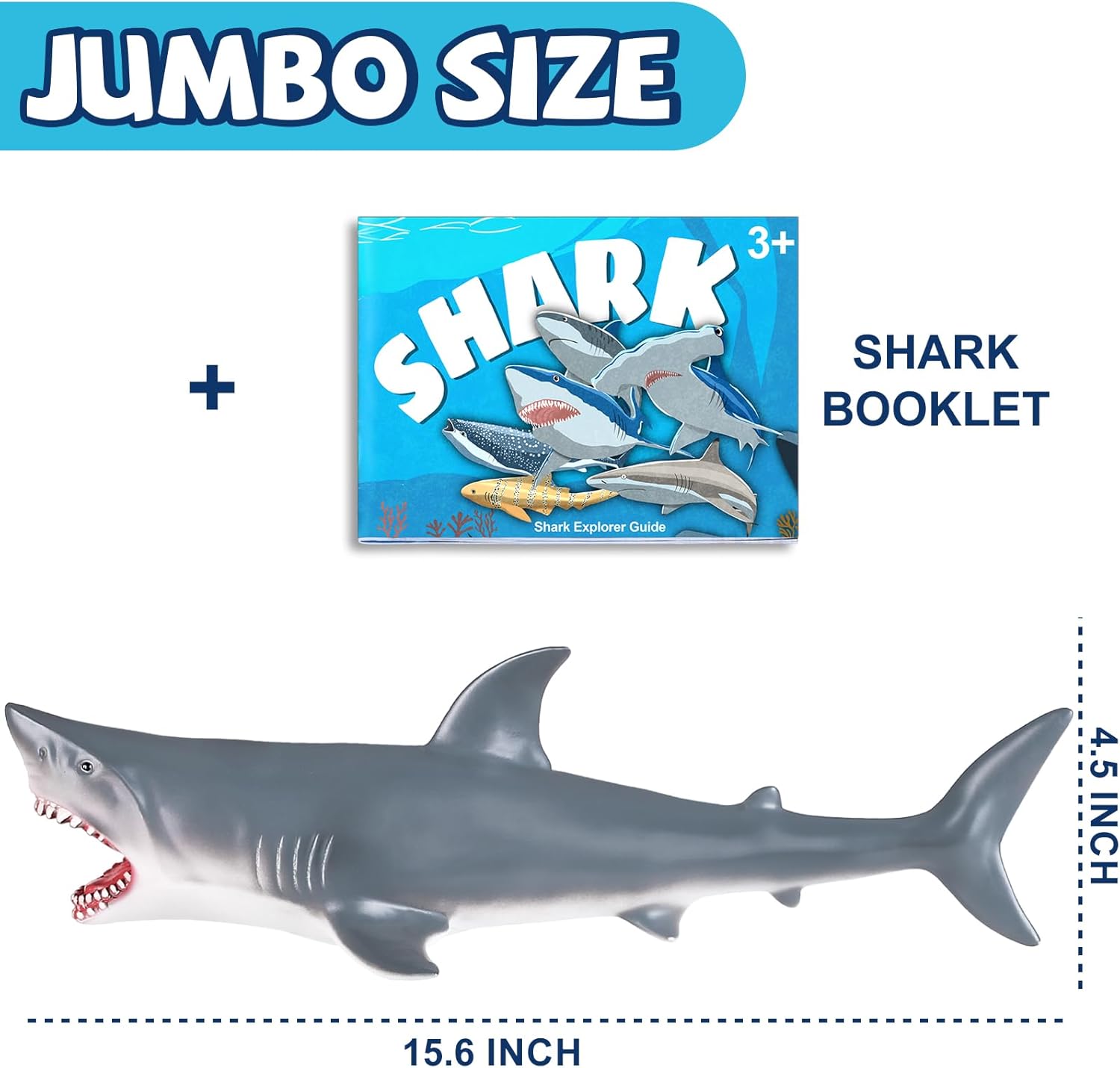 6 Pack Large Size Shark Toys(15-16 Inch) with Educational Booklet, Soft Plastic Figurines, Party Decoration, Under The Sea Creature Toy, Ocean Animal Figure for Kid Boy Girl Toddler, Cake Toppers