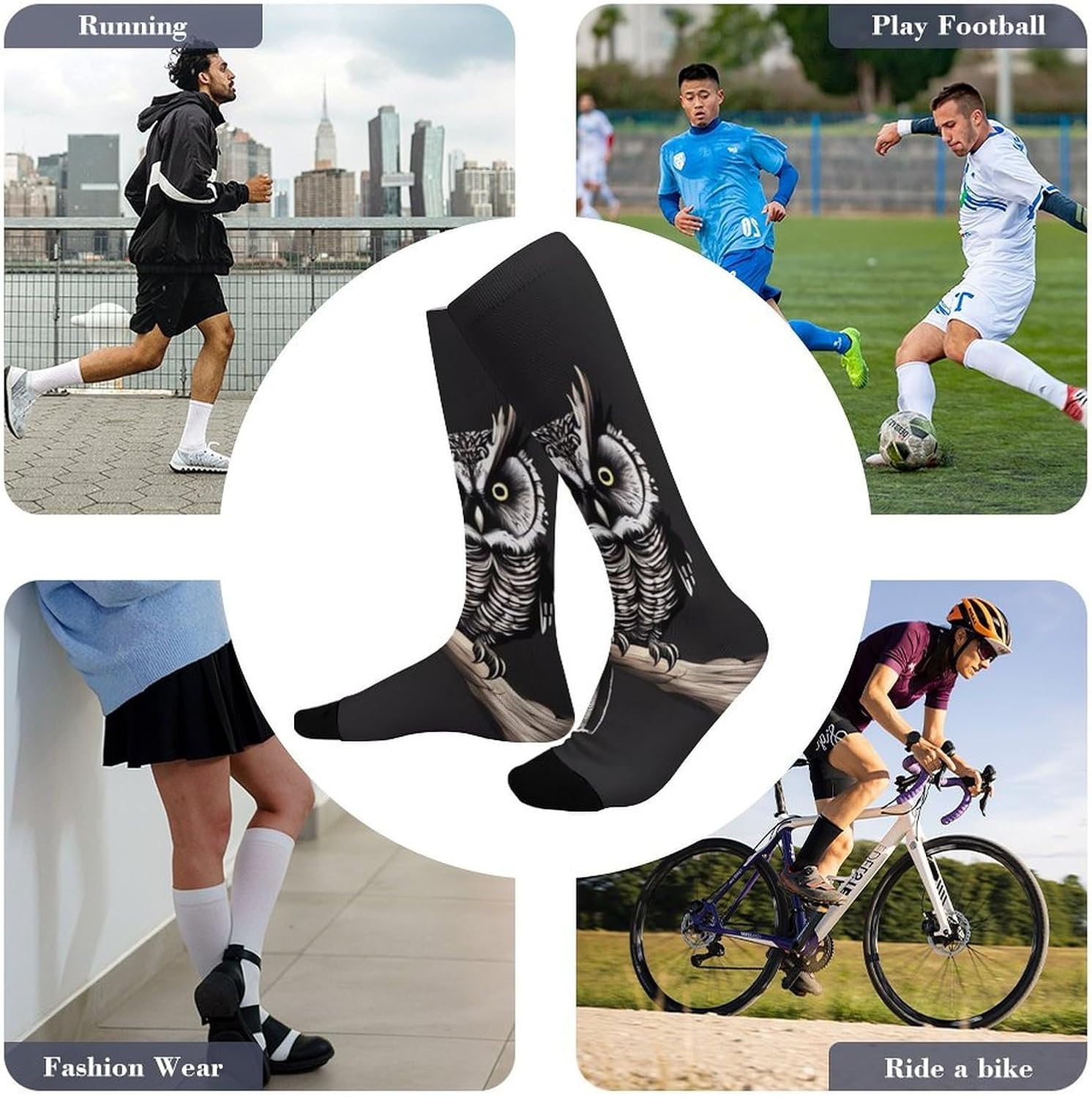 Late Night Owl Knee High Soccer Socks Moisture Wicking