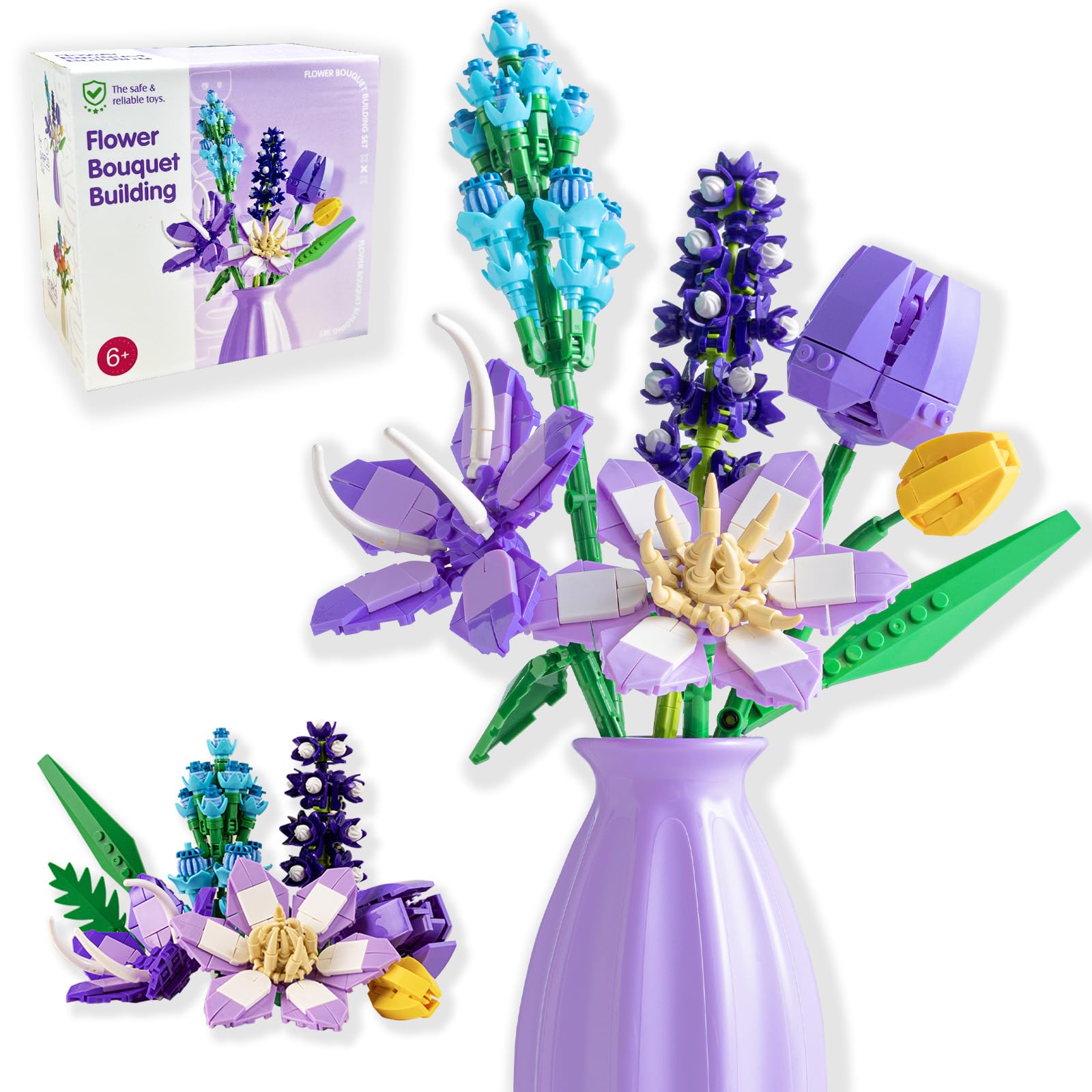 qesfir Flower Bouquet Building Set with Vase - Artificial Wildflower Botanical Collection Building Block, Plant Flower Kit, DIY Mini Micro Bricks Home Decor Gift for Birthday Mother's Day