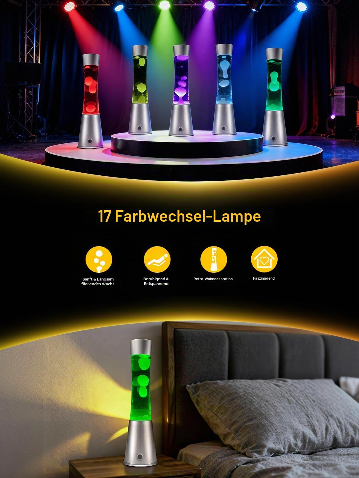 AONESY Große Lavalampen mit Fernbedienung：Lavalampe Groß Led 17 Farbwechsel | Große Lavalampen 12-Stunden Aus Timer | 15.5 inch Lavalampe Lila/Schwarz/Blau für Schlafzimmer-Weiß