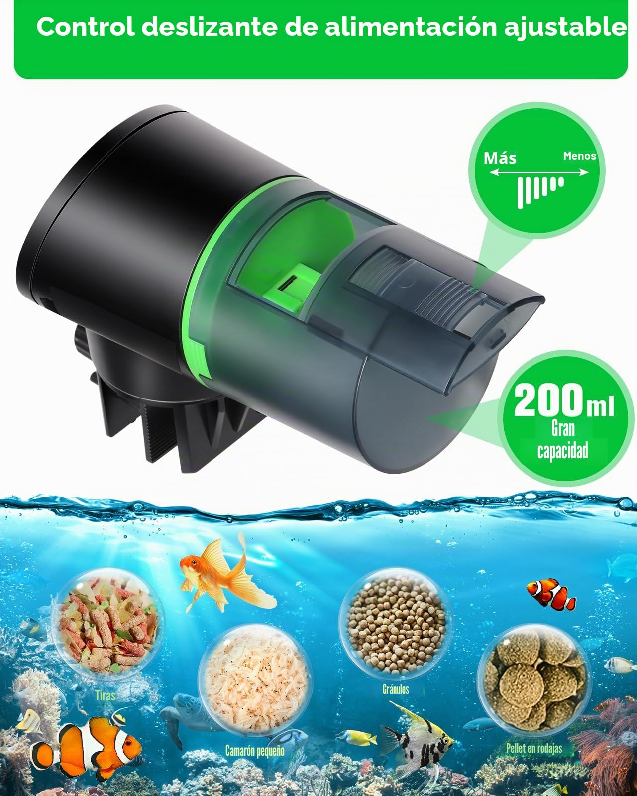Alimentador Automático de Peces para Acuario, Dispensador de Alimentos Con Temporizador, Funciona Con Pilas, 2 AAA Incluidas