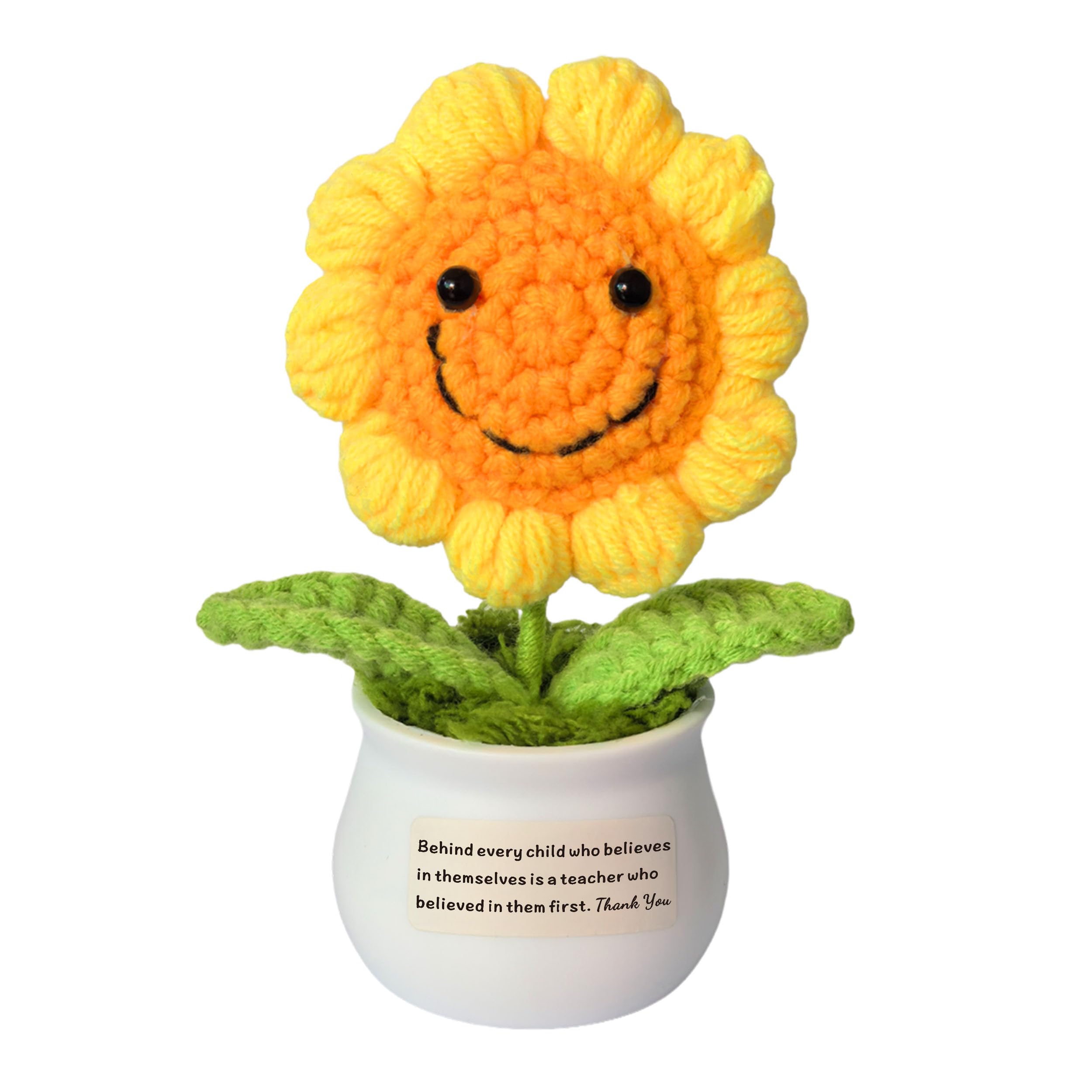 WTOPP Teacher Gifts,Teacher Crochet Potted Flowers Gifts,Thank You Present For Women,Handmade Knitted Positive Sunflower Gifts,Crochet Sunflower Present For Graduation