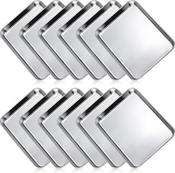 Zopeal 12 Pcs Metal Serving Trays for Food,Baking Sheet Pan Stainless Steel Small Nonstick Cookie Sheet Set Quarter Baking Pan,Toaster Oven and Dishwasher Safe10 x 8 x 1 Inch