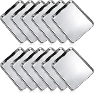 Zopeal 12 Pieces Baking Sheet Pan Cookie Sheet Set for Oven Stainless Steel Trays Nonstick Small Serving Tray Cake Toaster Metal Food Trays, Oven and Dishwasher Safe(10 x 8 x 1 Inch)