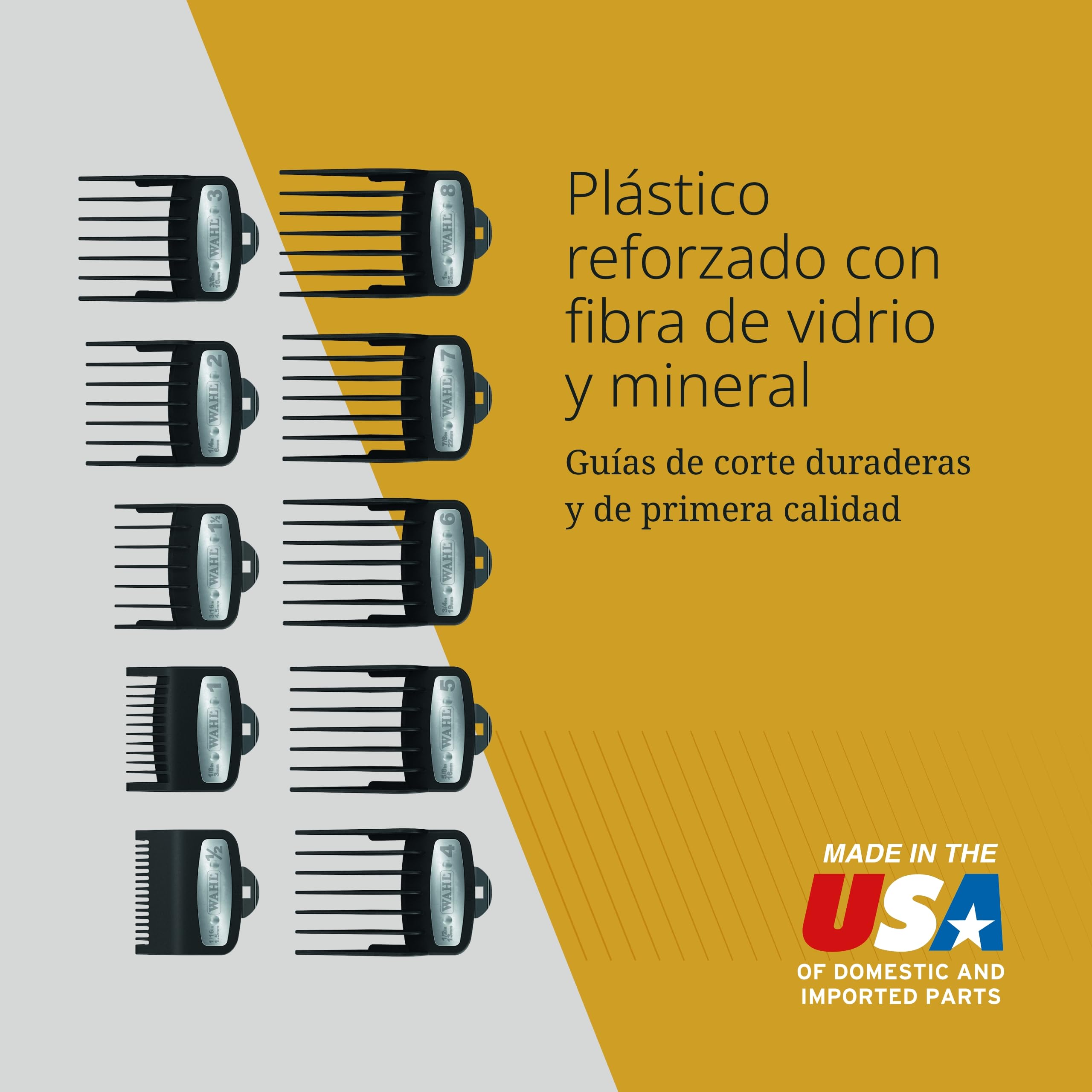 Wahl Guías de Corte Premium con Bolsa de Polietileno - Juego de Peines de Fijación Premium, de 1,5 mm a 25 mm - Apto para todos los Cortapelos con Cable Wahl, 10 Piezas