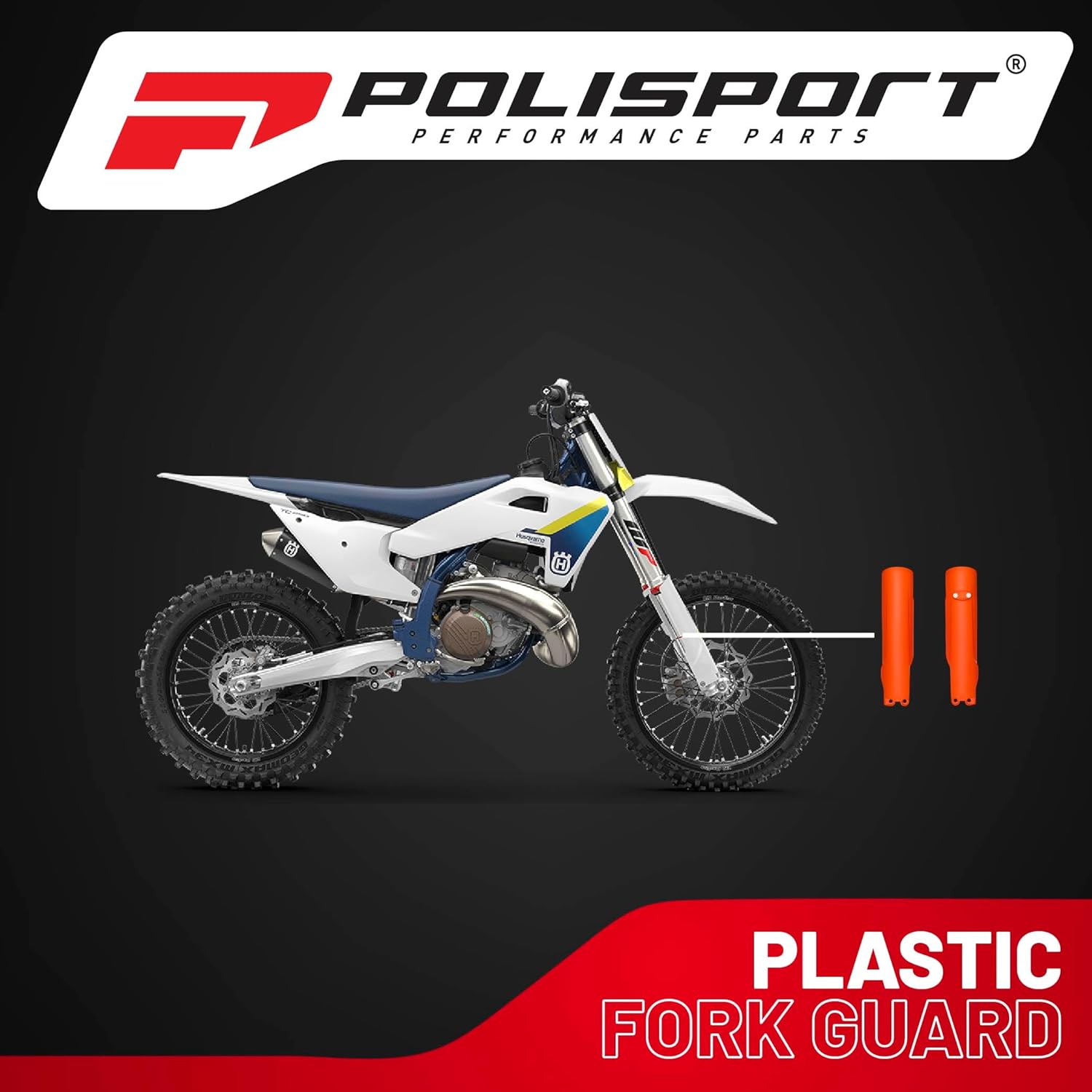 Polisport Orange, Fork Guards for KTM SX/XC and Husqvarna TC/TE/FC/FE (2023–2025) – OEM Fit – Durable Gloss Polypropylene – Roost & Debris Protection – Easy Bolt-On Installation 8352500005