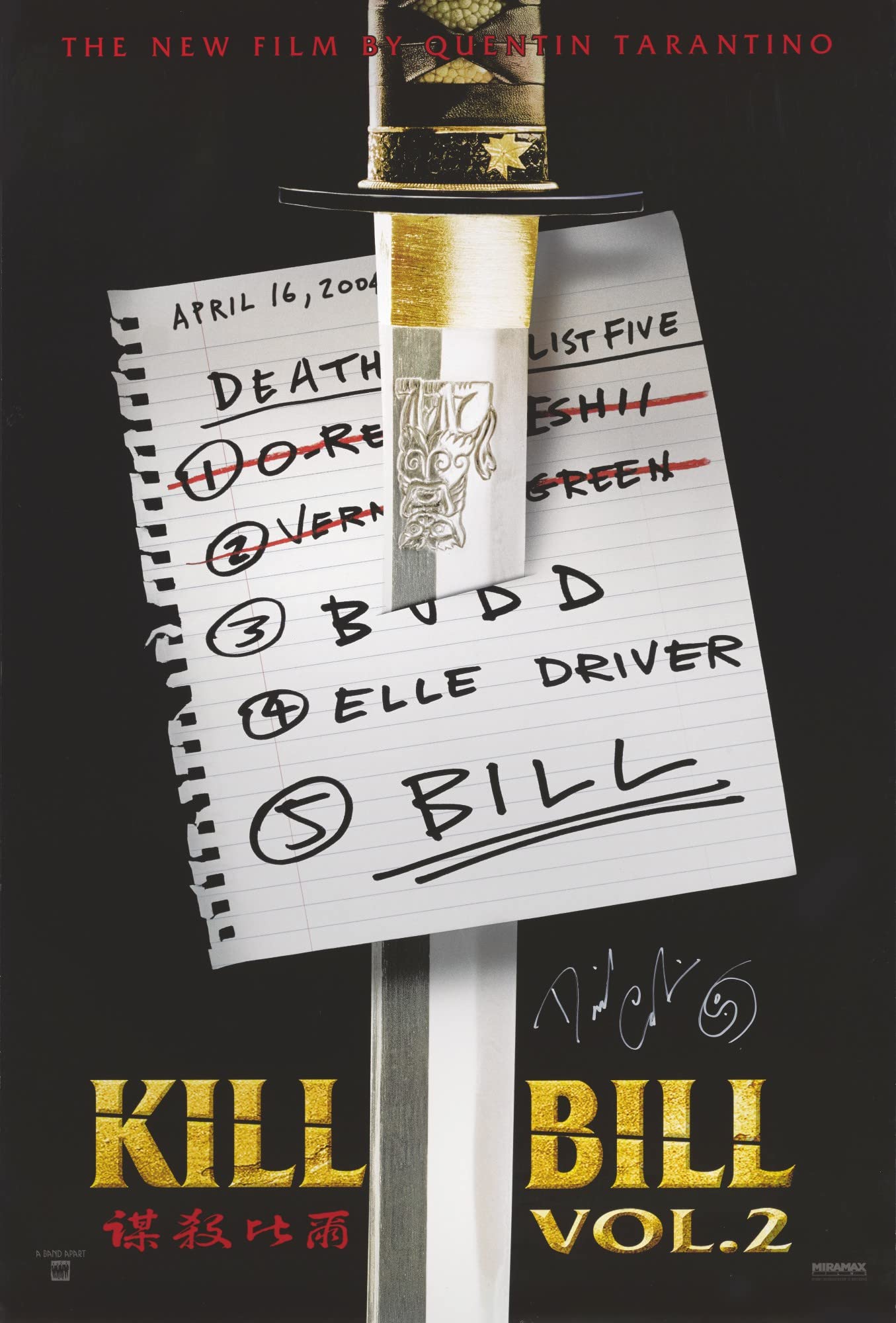 Street Art Kill Bill Volume American Neo Western Martial Arts Film Tarantino Movie David Carradine Autograph Print Poster Wall Art Picture A4 + Size 2