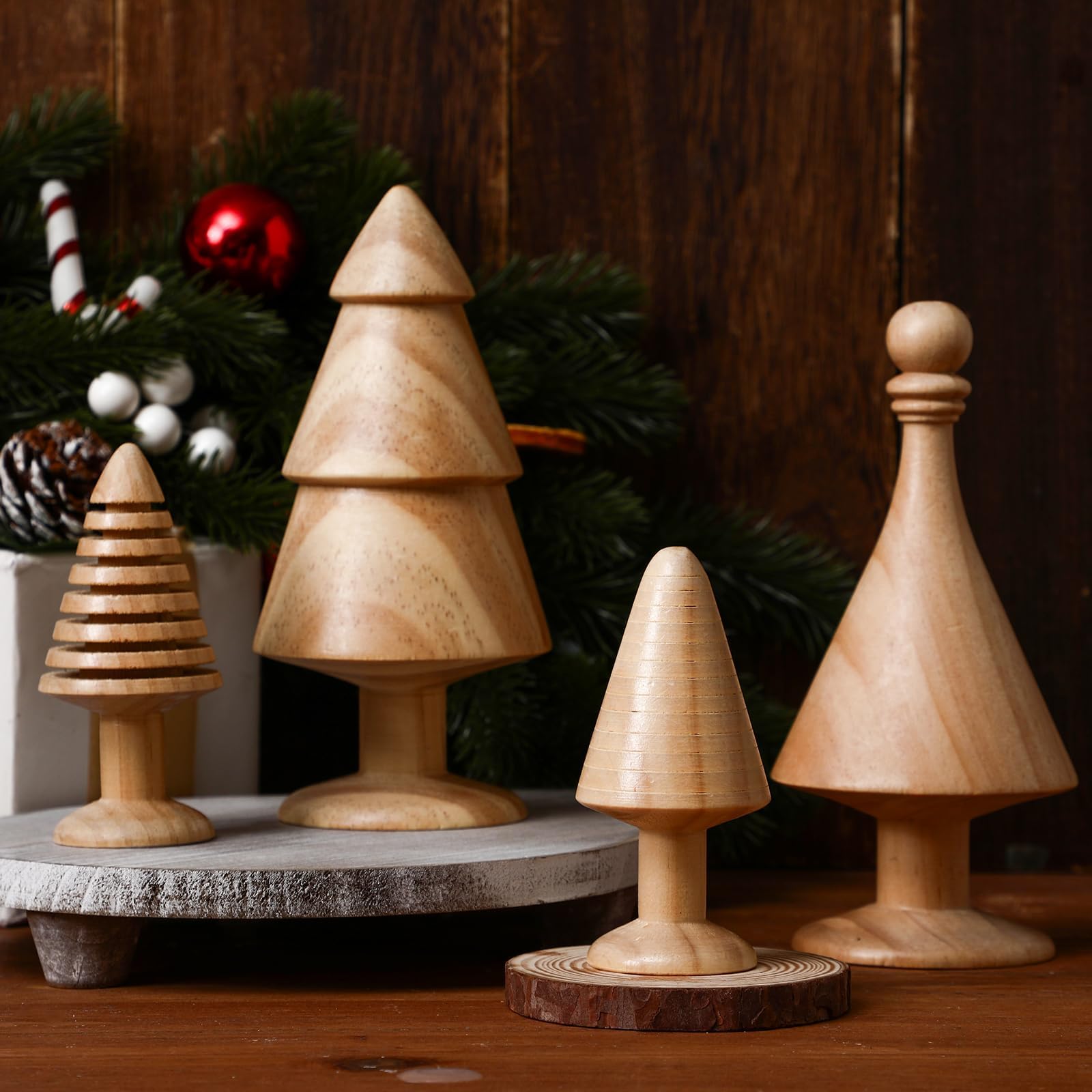 Amazon.com: Quzzil 4 Pack Wooden Christmas Tree Vintage Mini Farmhouse ...
