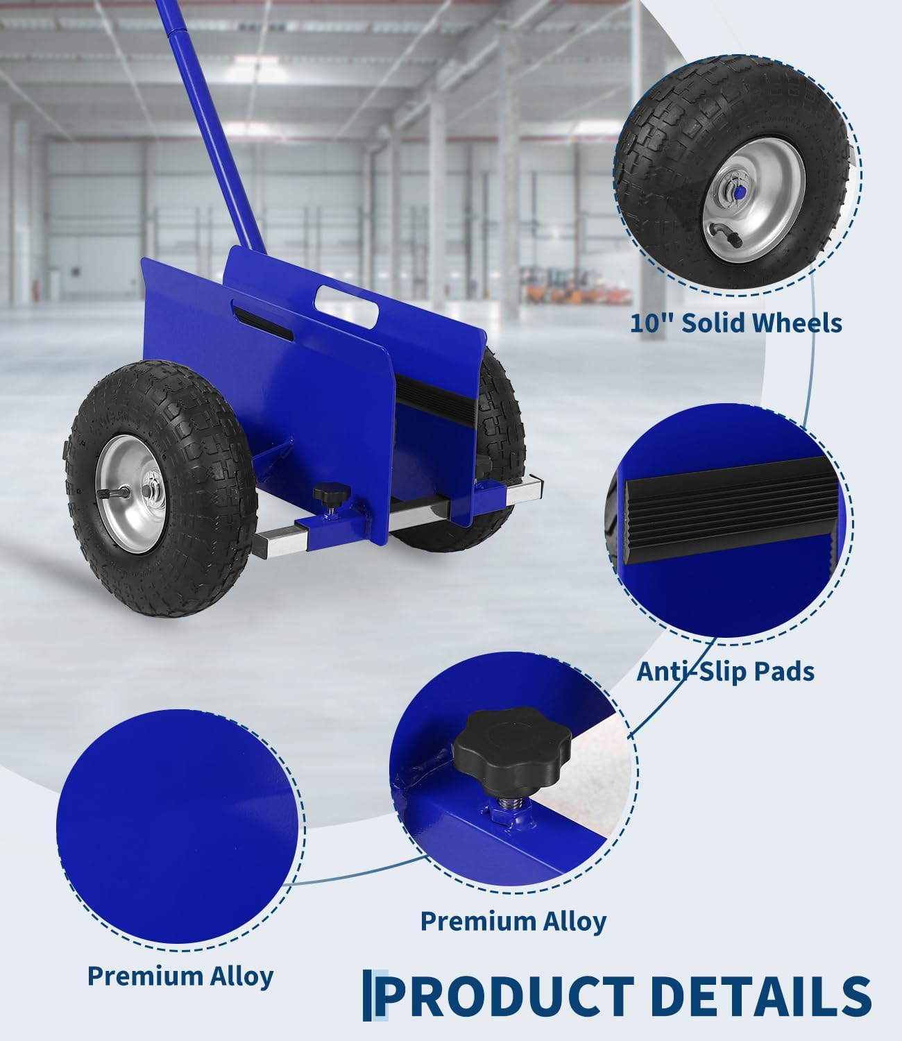 2er-Set Plattenroller/Trockenbauwagen, 300 kg Tragkraft, Stahl-Transportwagen mit verlängertem Griff, 10" Vollgummi-Räder, für Gipskarton/Sperrholz/Türen – Farbe: Blau