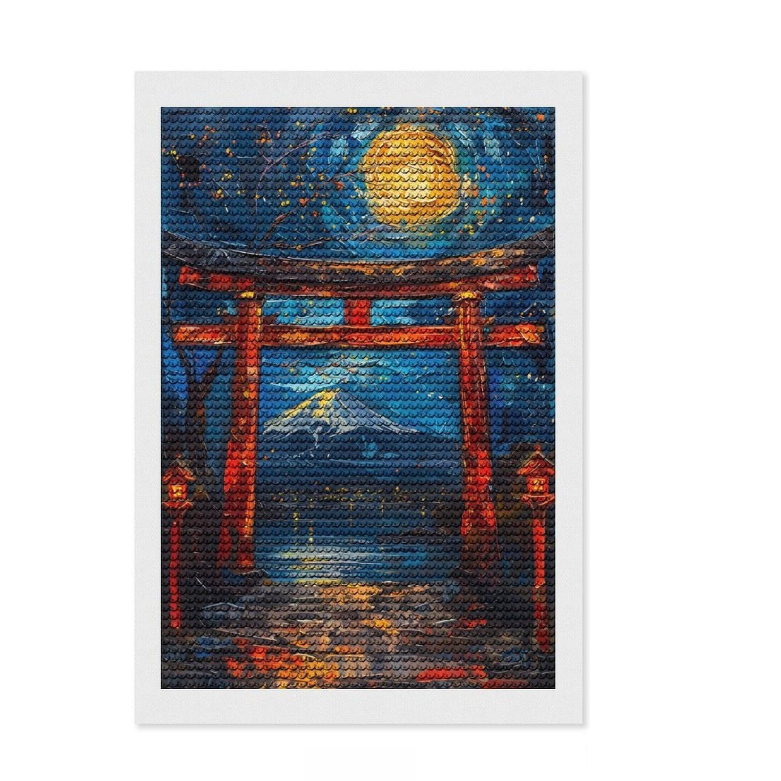 Junmoney Painting Torii Gate DIY Diamond Art Canvas Kit 8"x12", Satisfying Creative Project, Mindful Craft Activity, Cosy Home Accent, Gift Idea