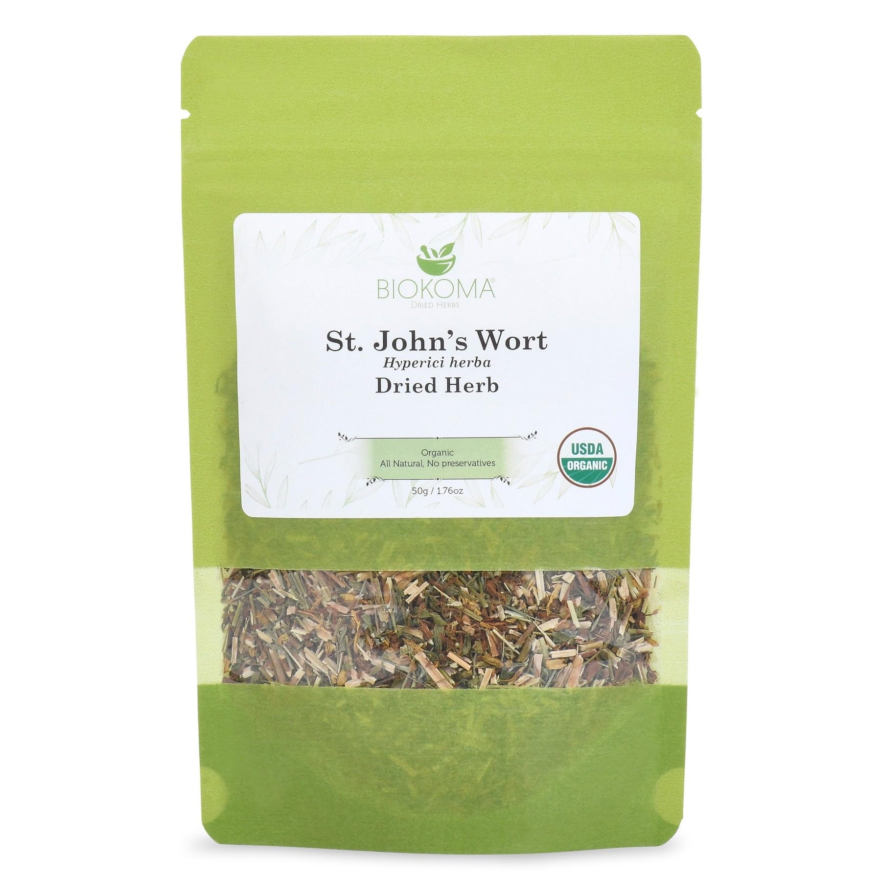 Biokoma Pure and Organic St. John’s Wort Dried Herb 50g (1.76oz) in Resealabl...