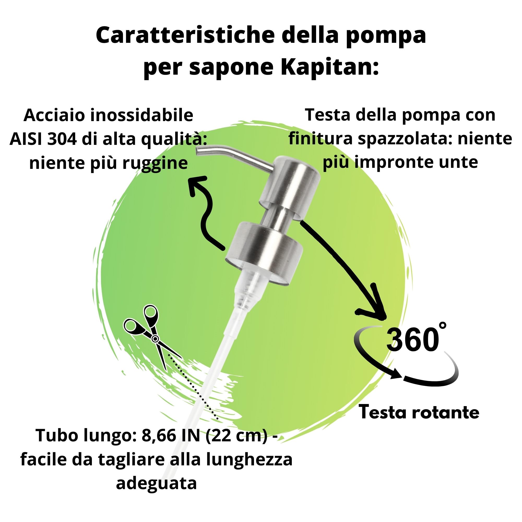 Kapitan 304 Sapone in Acciaio Inossidabile Distributore di Emulsioni Pompa di Ricambio 28 mm Finitura Spazzolata di Alta Qualità