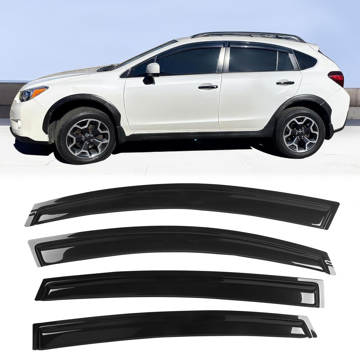 FREEMOTOR802 Tape-on Window Deflectors Fits 2013-2017 Subaru XV Crosstrek & 2012-2016 Subaru Impreza Hatchback | Dark Tinted Acrylic Rain Guards Side Window Visors Wind Deflectors, 4 Pieces Set