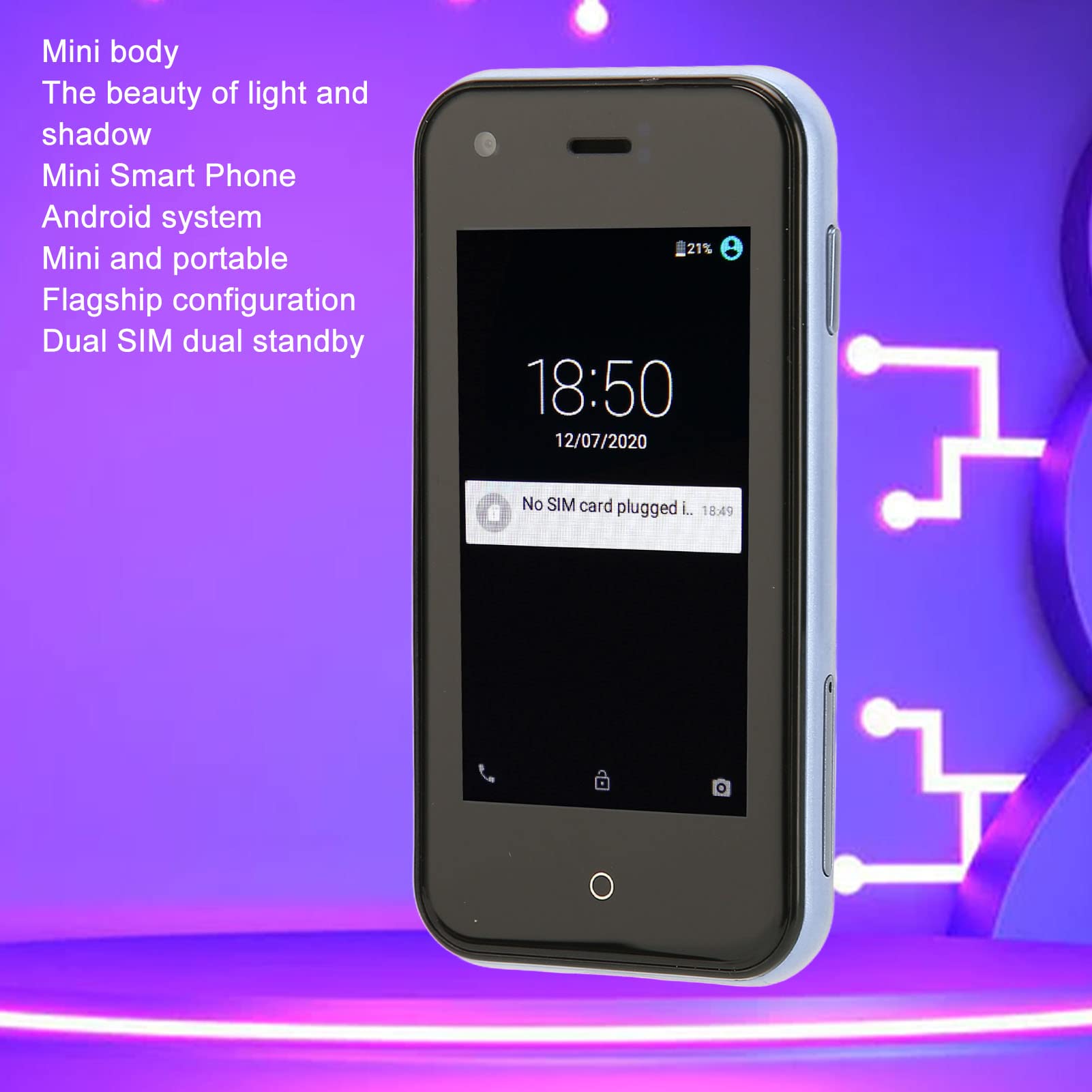 Mini Smartfon D18 3G, 2,5 Cala 1 GB RAM 8 GB ROM Czterordzeniowy Telefon Komórkowy, Przednia Kamera 0,3 MP i Tylna Kamera 2 MP, Bateria 1580 MAh, Telefon Komórkowy Dual SIM Wifi dla Dzieci (Jasnoniebieski Szary)