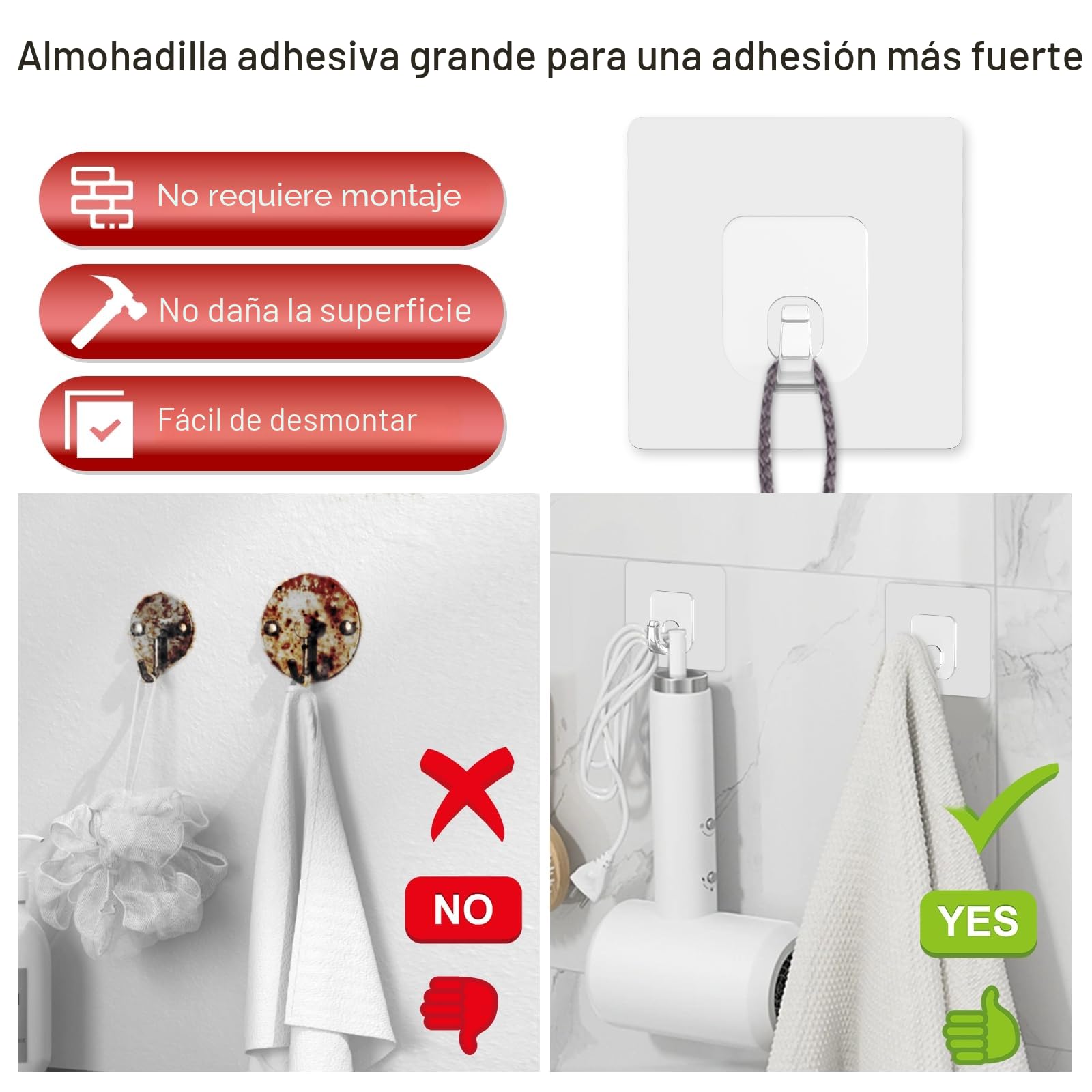 Latoxcaa Ganchos Adhesivos Transparentes Grandes (10 Unidades) 15 kg
