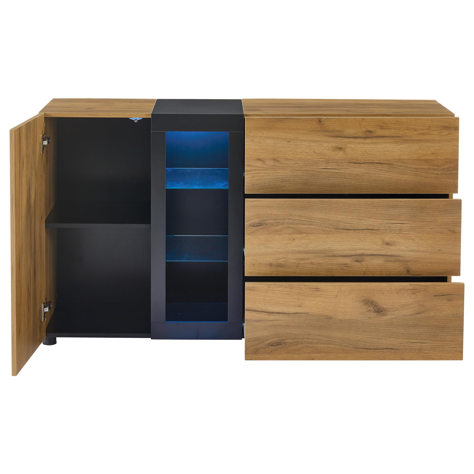 YuQozii Credenza moderna, credenza con 3 cassetti, con vetro, larghezza 140 cm