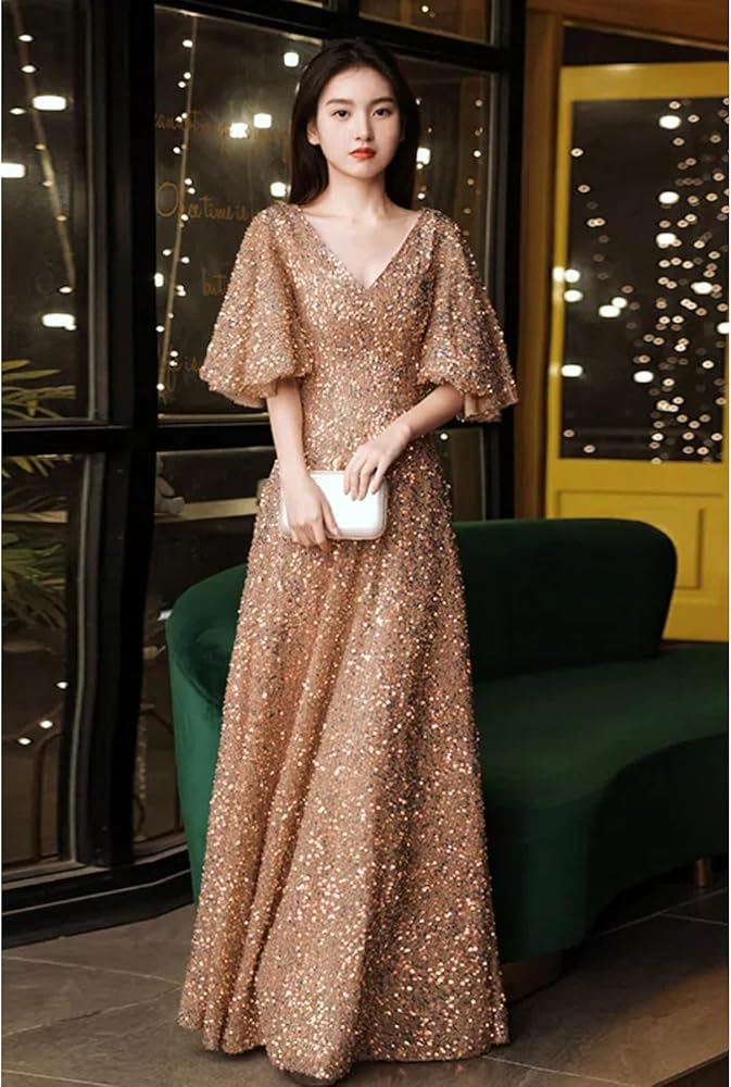 strapless open back dress Champagne Sequin-Print Long Prom Dress with Sheer Leg Champagne / 6 main image 0