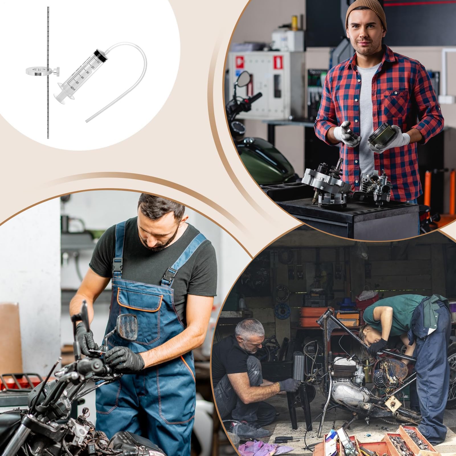 Generisch Gabelölstand Werkzeug - Motorrad Simmerring Eintreiber, Federung Einsteller Kit | Hydraulik Pegelanzeige Spritze 60ml Messrohr 300mm Motorsport Wartung Ausrüstung Fachleute Anfänger System