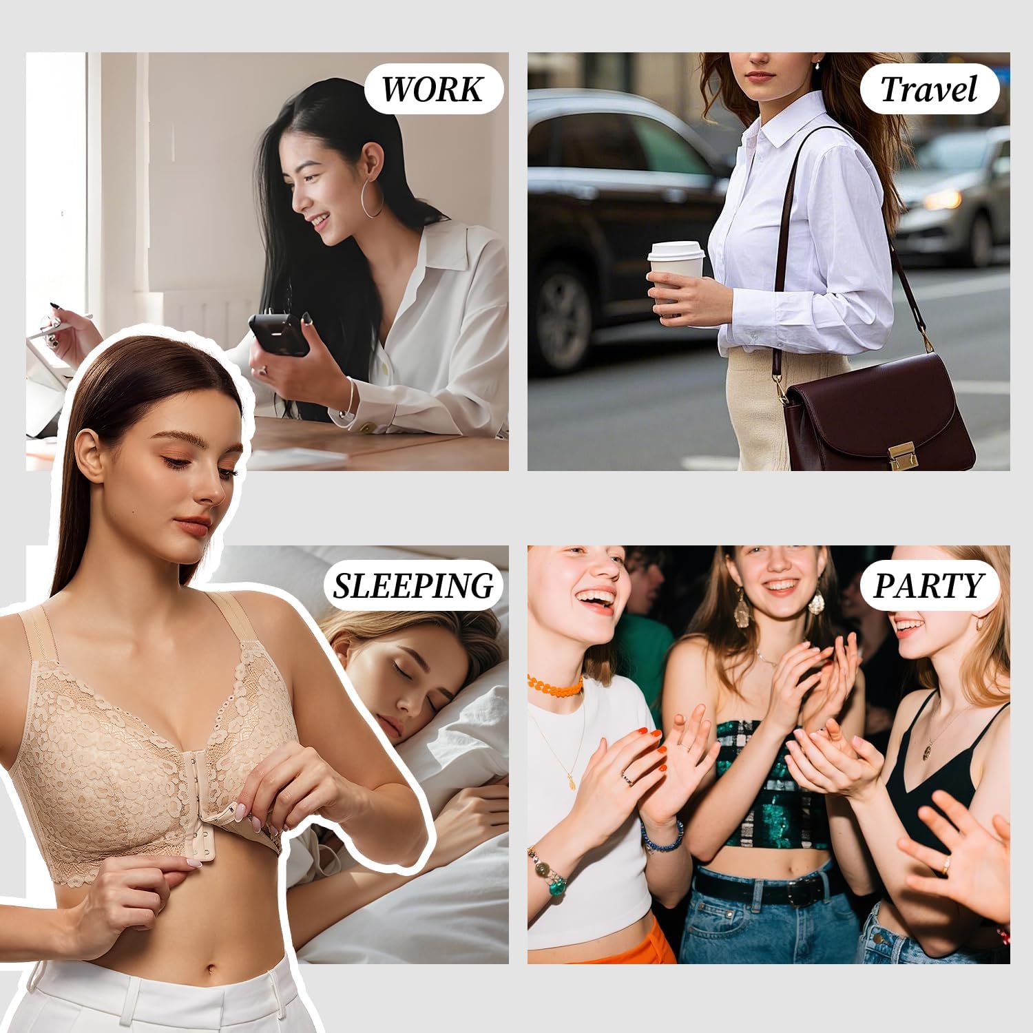 Lace Minimizer Wireless Bralette Bra Soft Comfy Front Close,Full Coverage T-Shirt Bras Thin Padded No Underwire