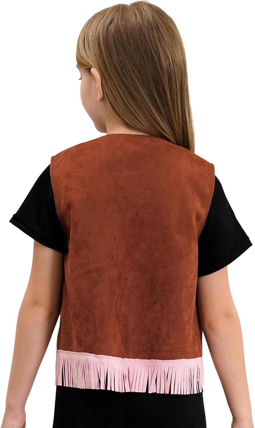 Kids Cowboy Cowgirl Vest Sleeveless Open Front Fringed Waistcoat Jacket Western Party Dress Up