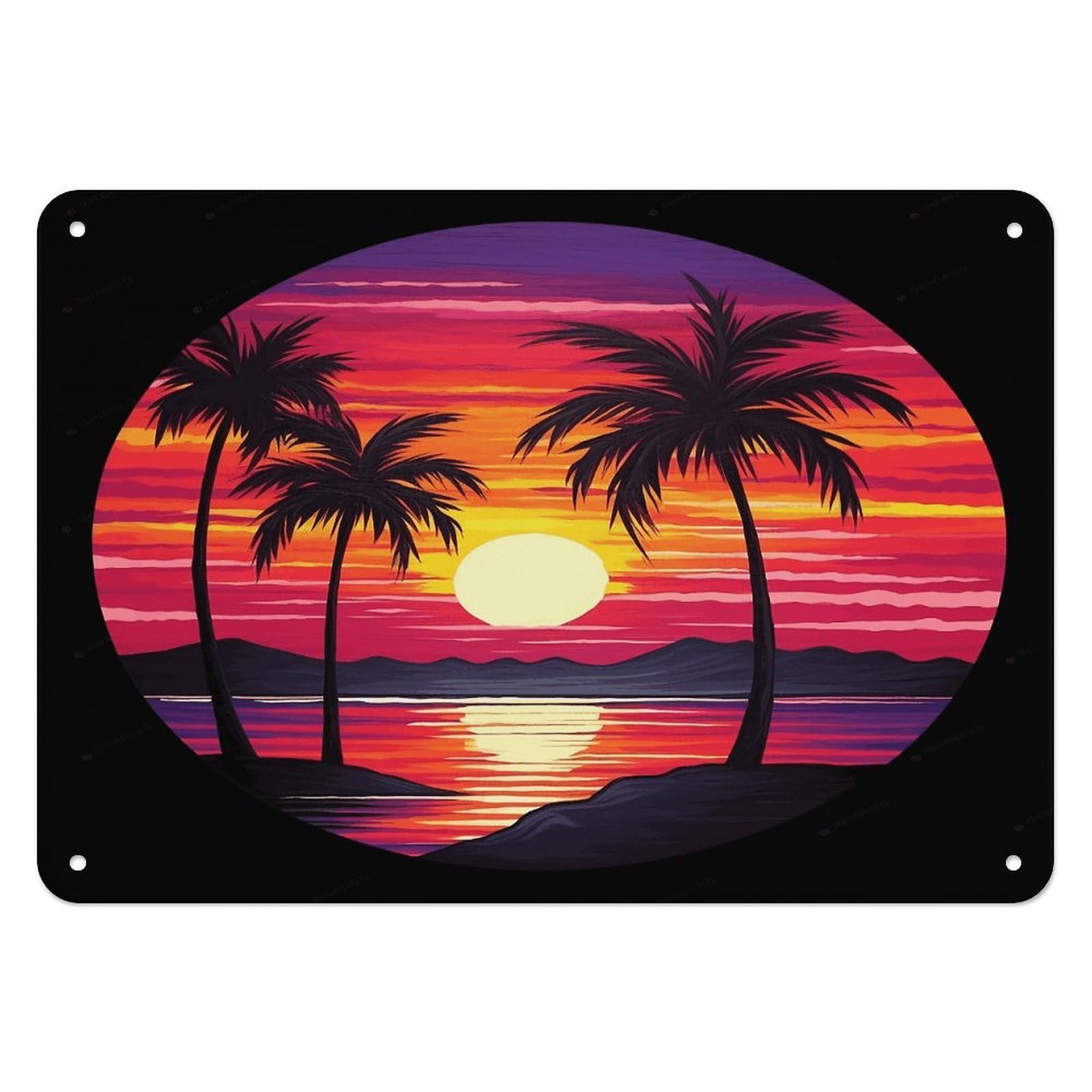 Fekiloot Style Palm Tree Sunset Design Wall Decor Iron Painting Metal Sign